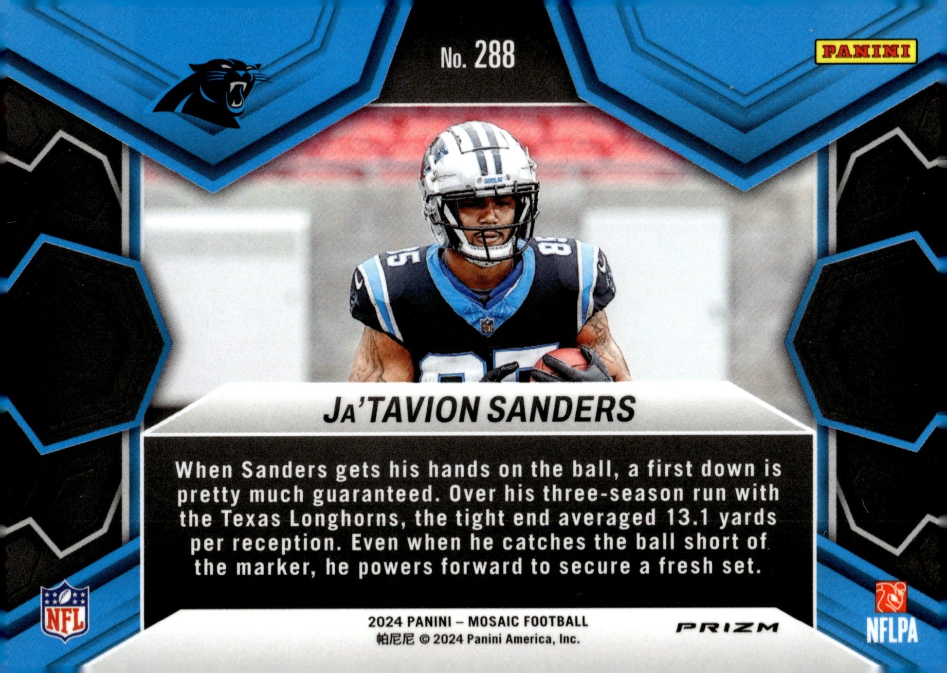 Ja'Tavion Sanders 2024 Panini Mosaic NFL Debut Gold Prizm RC #288 - Collector Store LLC
