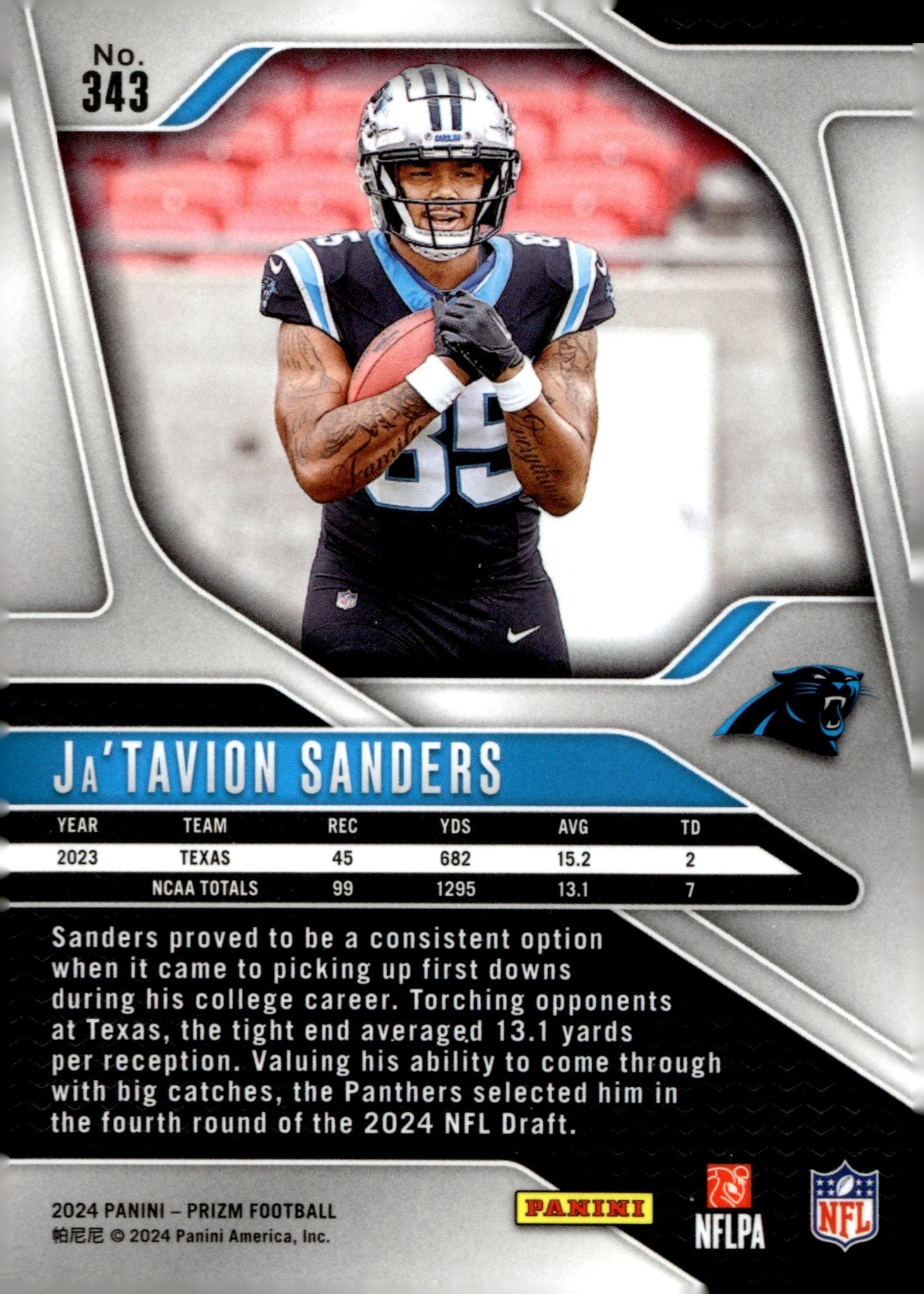 Ja'Tavion Sanders 2024 Panini Prizm RC #343 - Collector Store LLC