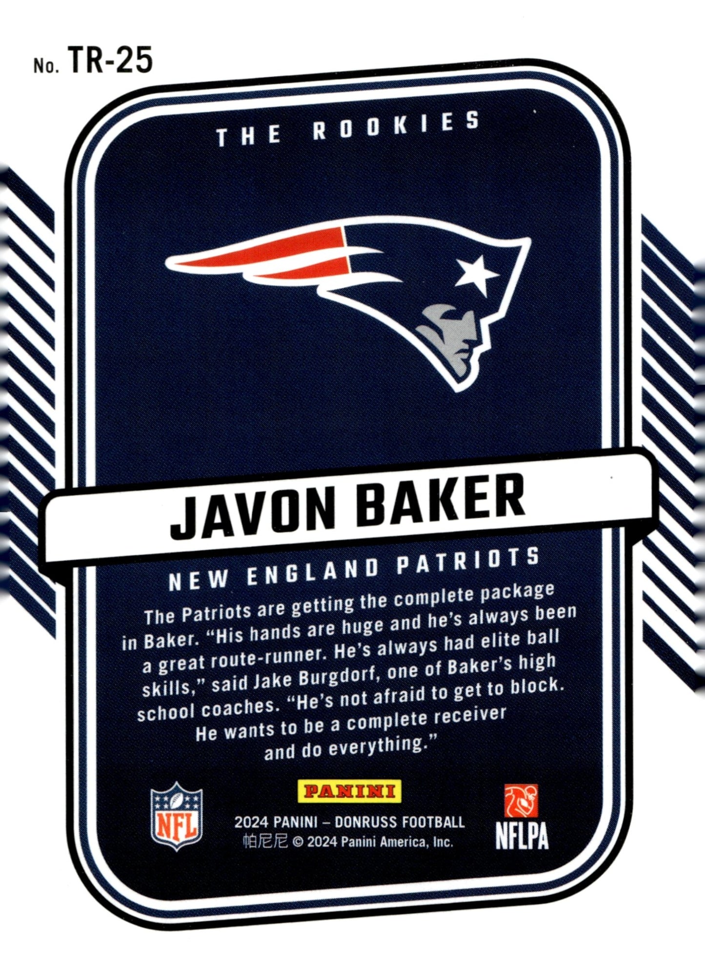 Javon Baker 2024 Panini Donruss The Rookies RC #TR - 25 - Collector Store LLC
