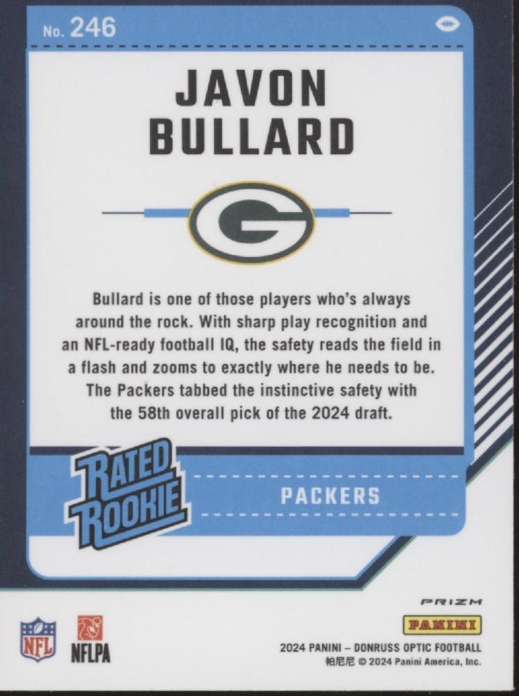 Javon Bullard 2024 Panini Donruss Optic Rated Rookie Green Lazer Prizm RC #246 - Collector Store LLC
