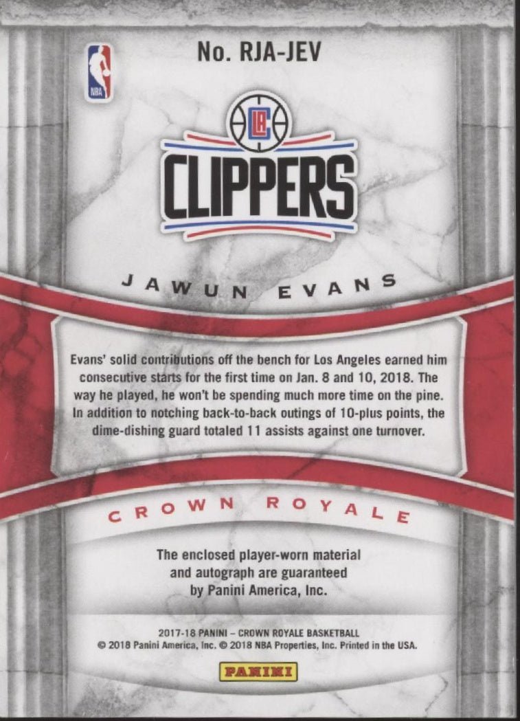 Jawun Evans 2017 - 18 Panini Crown Royale Swatch RC Auto 044/199 #RJA - JEV - Collector Store LLC