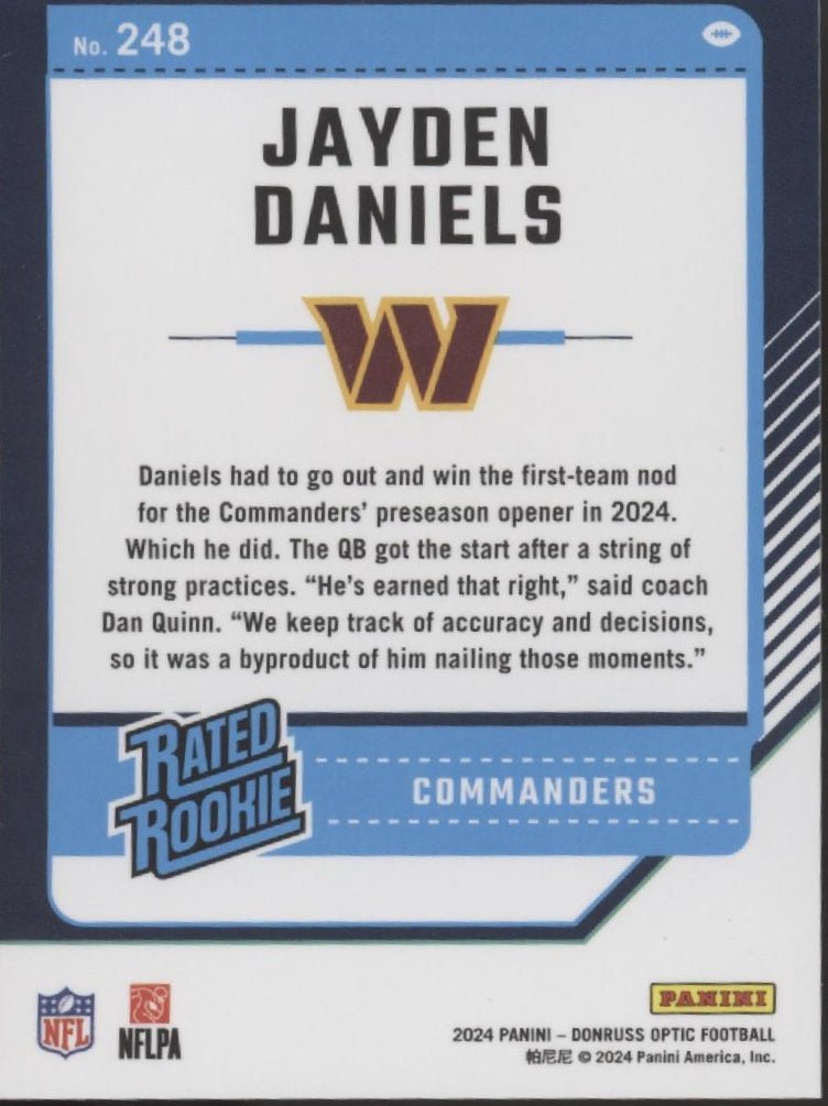 Jayden Daniels 2024 Panini Donruss Optic Rated Rookie RC 248 1 - Collector Store LLC
