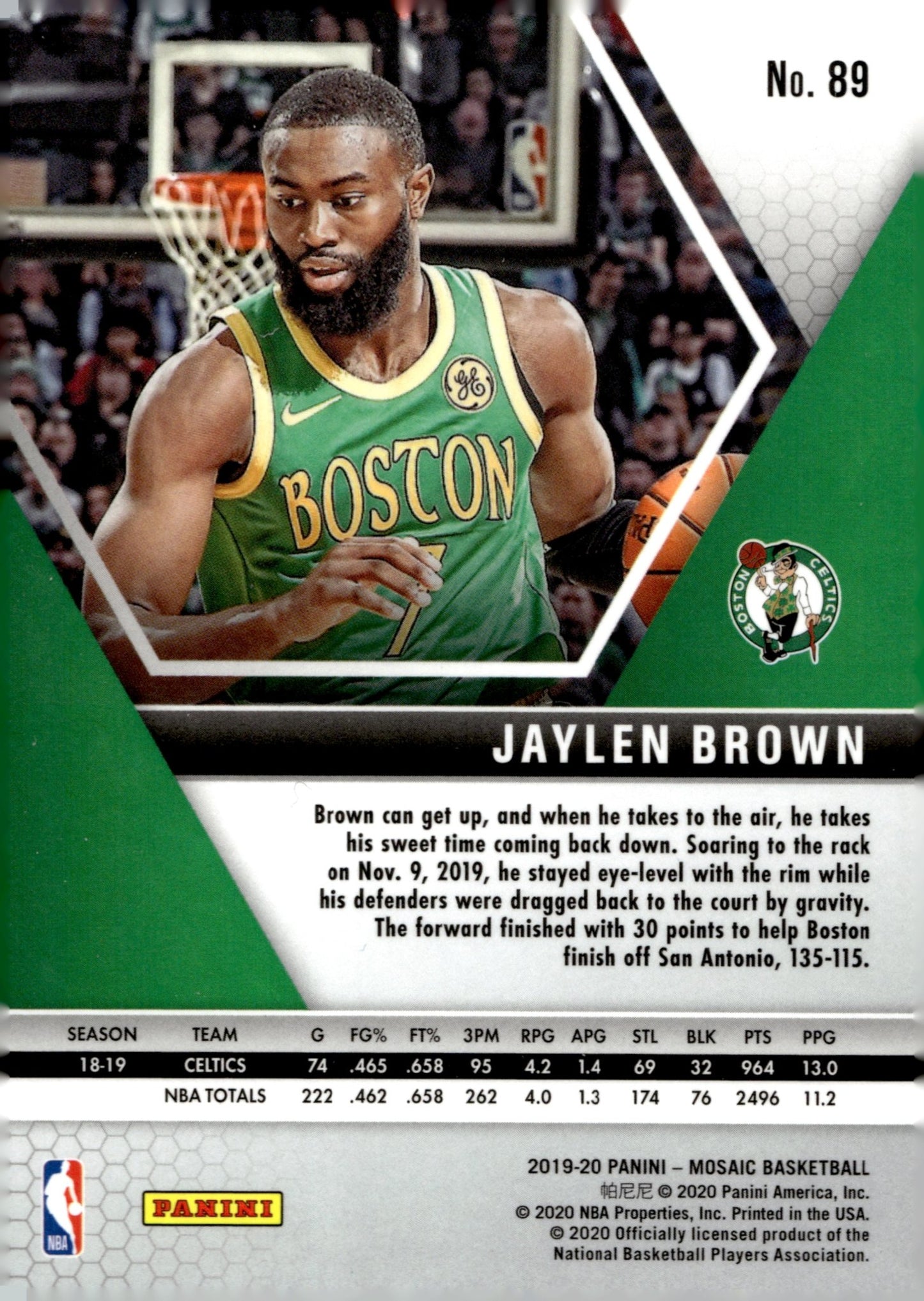 Jaylen Brown 2019 - 20 Panini Mosaic #89 - Collector Store LLC