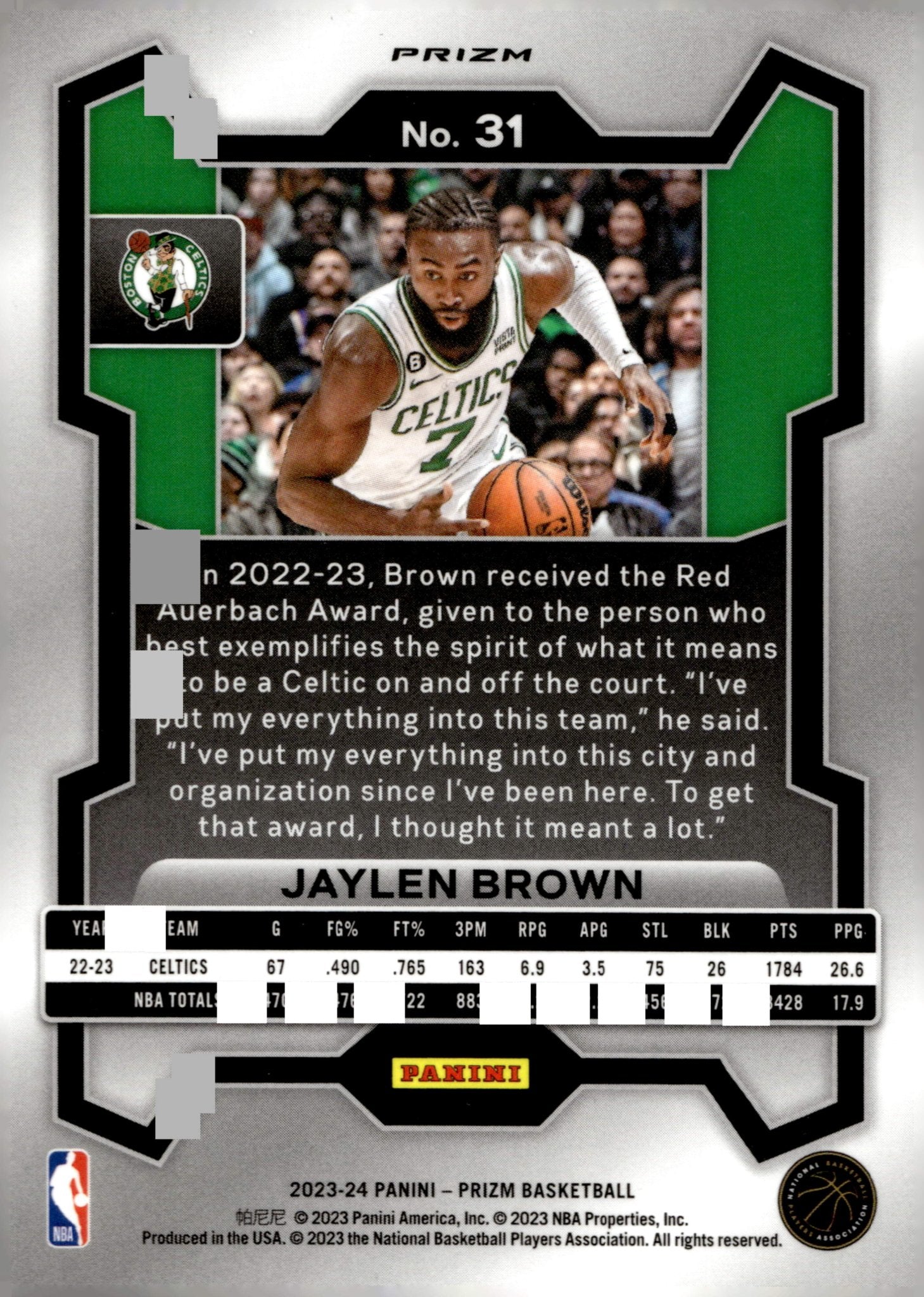 Jaylen Brown 2023 - 24 Panini Prizm Pink Ice Prizm #31 - Collector Store LLC