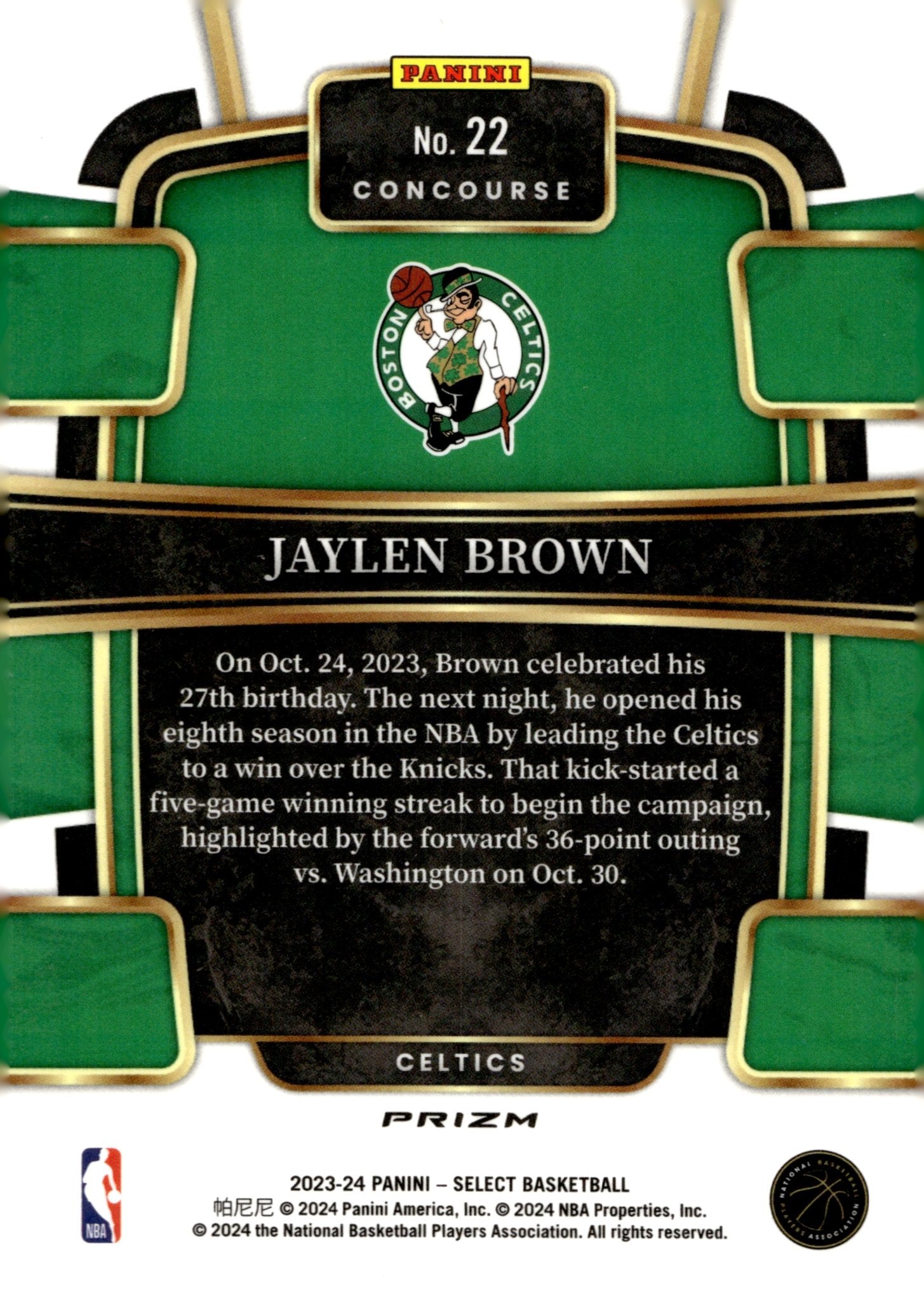 Jaylen Brown 2023 - 24 Panini Select Blue Ice Prizm #22 - Collector Store LLC