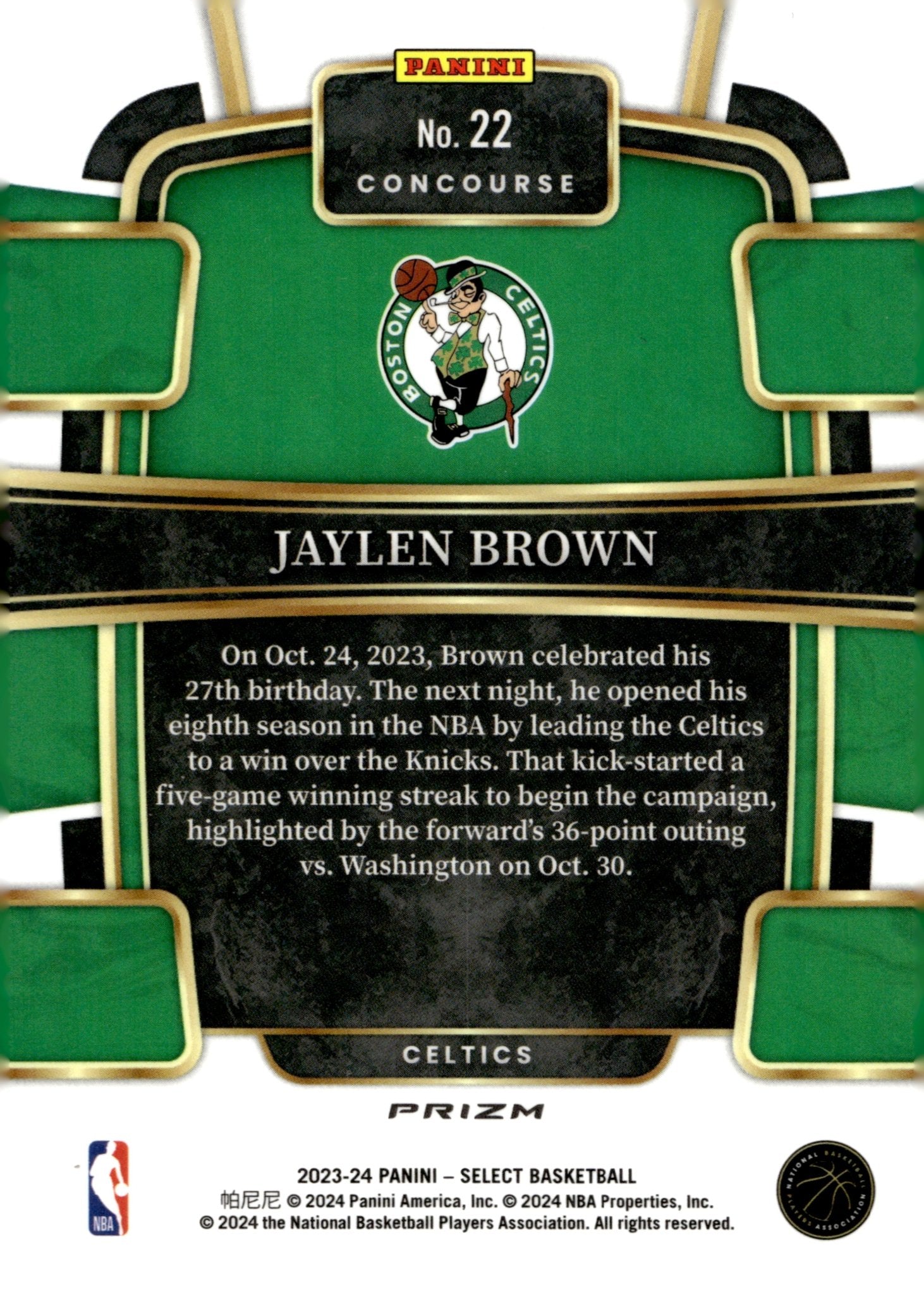Jaylen Brown 2023 - 24 Panini Select Tri Color Prizm #22 - Collector Store LLC