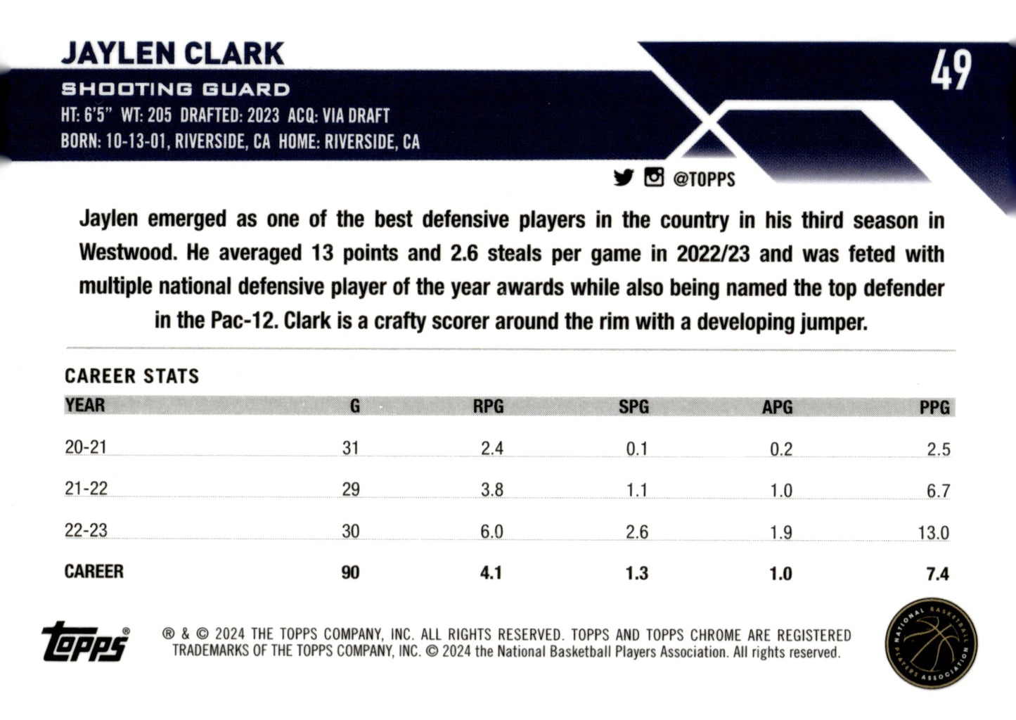 Jaylen Clark 2024 Topps Chrome RC #49 - Collector Store LLC