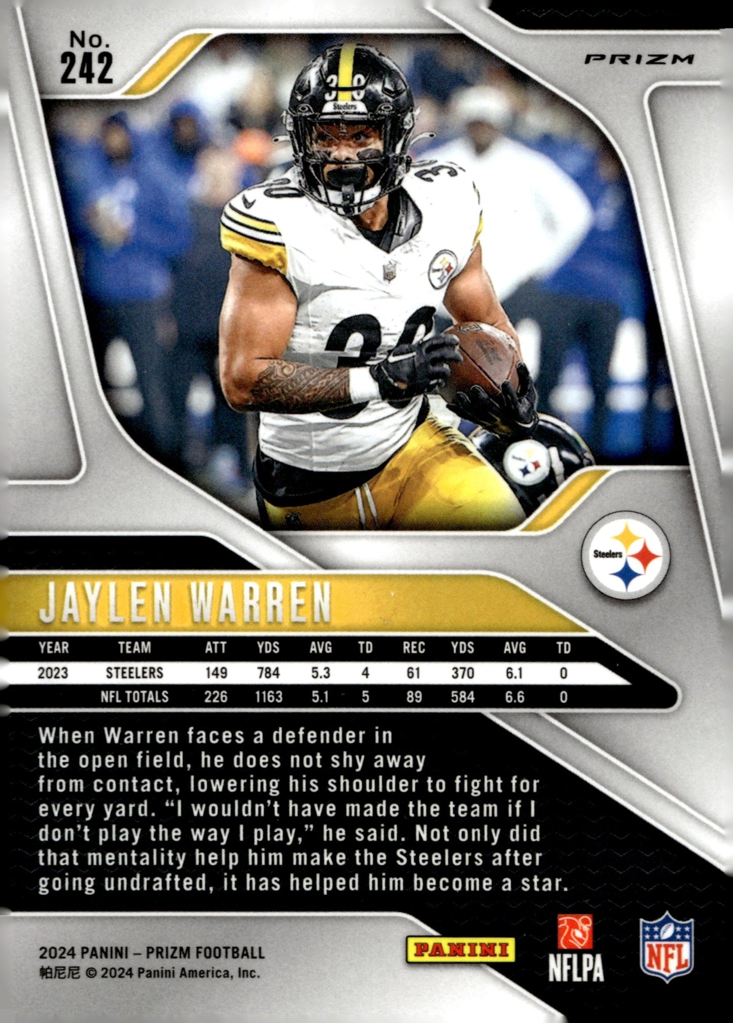 Jaylen Warren 2024 Panini Prizm Red White & Blue Prizm #242 - Collector Store LLC