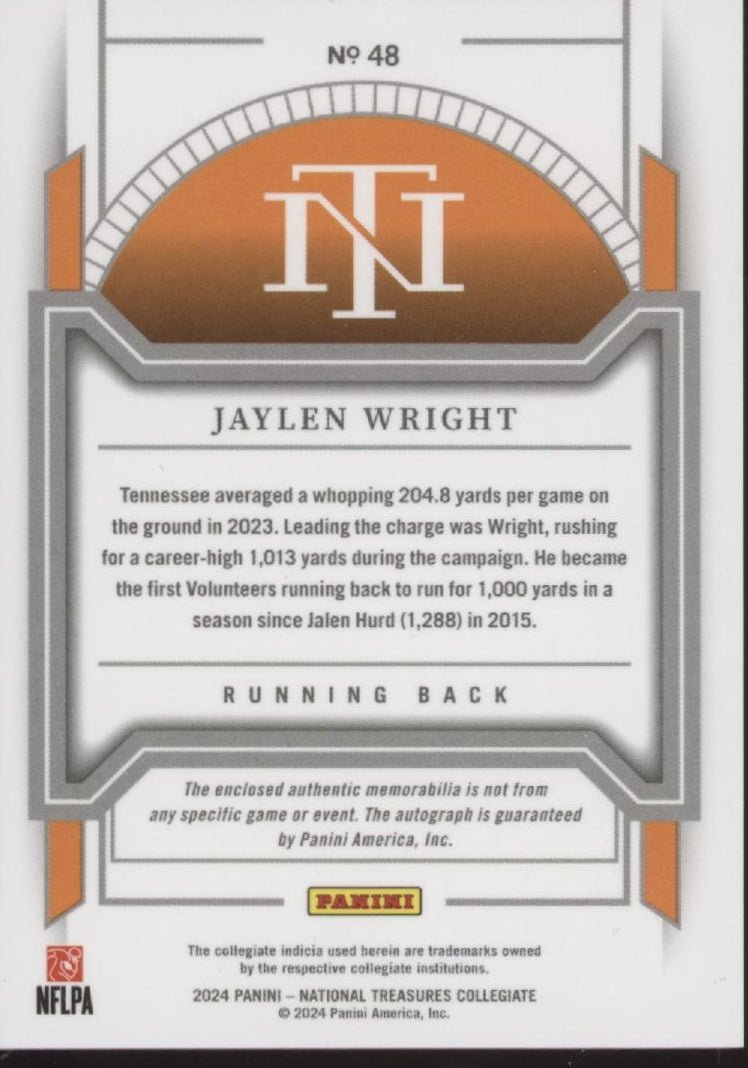 Jaylen Wright 2024 Panini Nationals Treasures Swatch RC Auto 25/39 #48 - Collector Store LLC