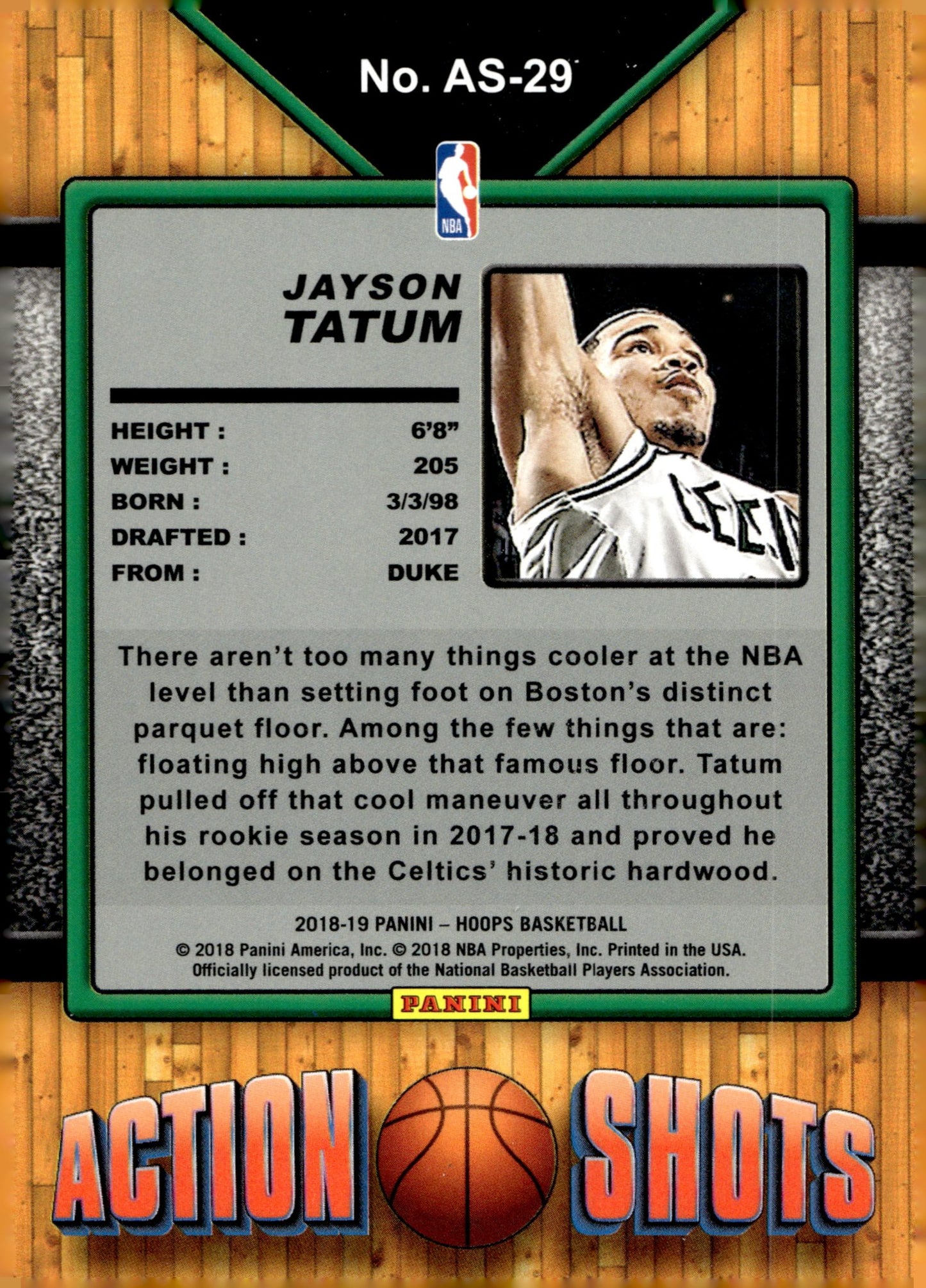 Jayson Tatum 2018 - 19 Panini Hoops Action Shots #AS - 29 - Collector Store LLC