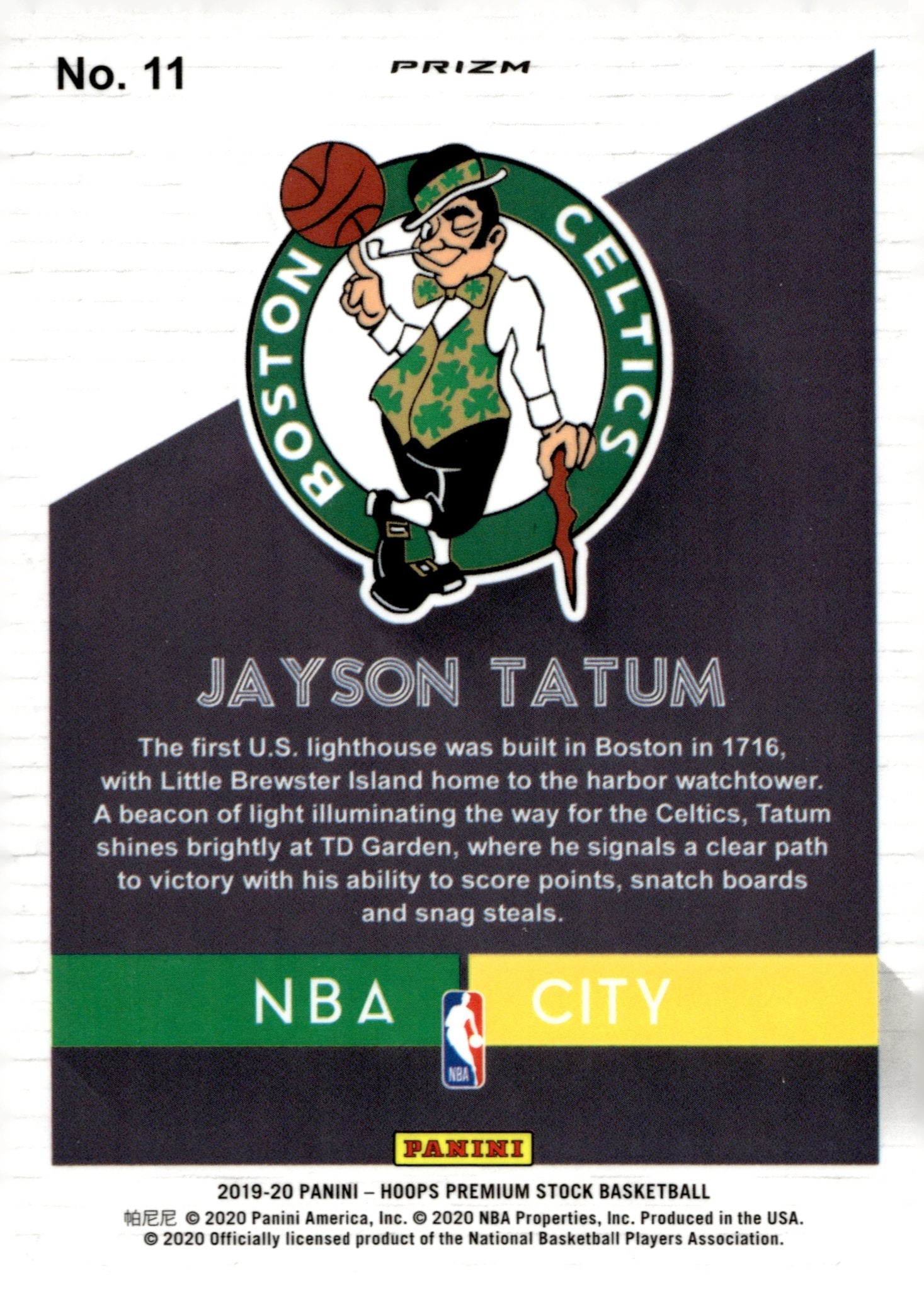 Jayson Tatum 2019 - 20 Panini Hoops Premium Stock NBA City Prizm #11 - Collector Store LLC