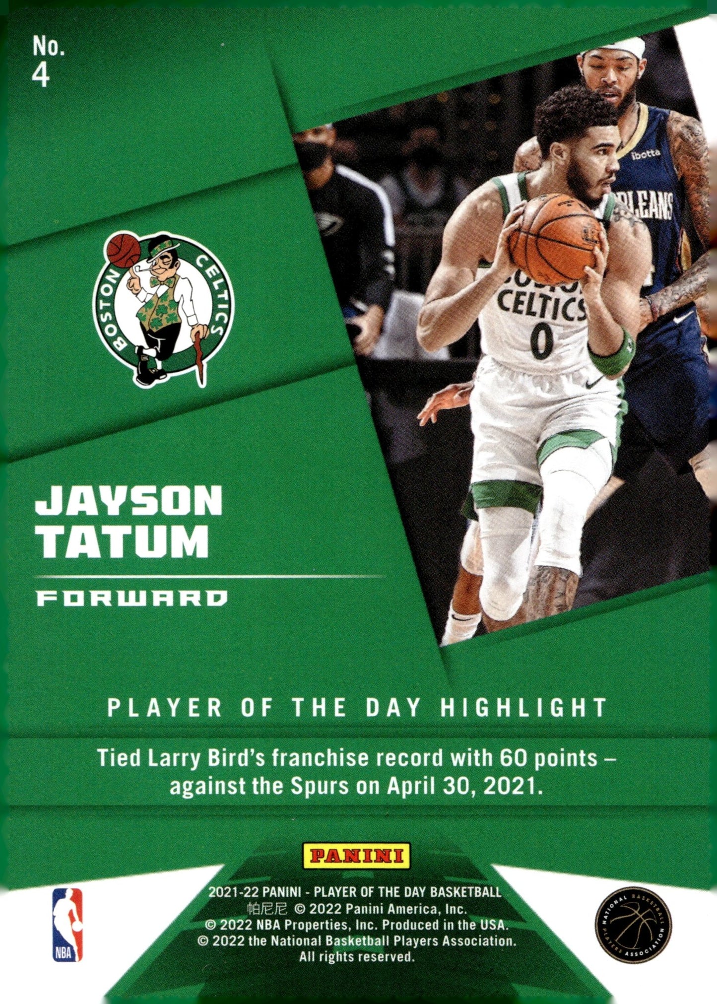 Jayson Tatum 2021 - 22 Panini Player of the Day Green #4 - Collector Store LLC