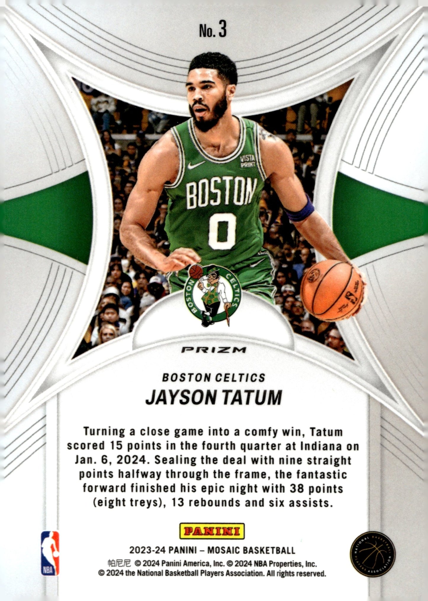 Jayson Tatum 2023 - 24 Panini Mosaic Epic Performers Green Prizm #3 - Collector Store LLC