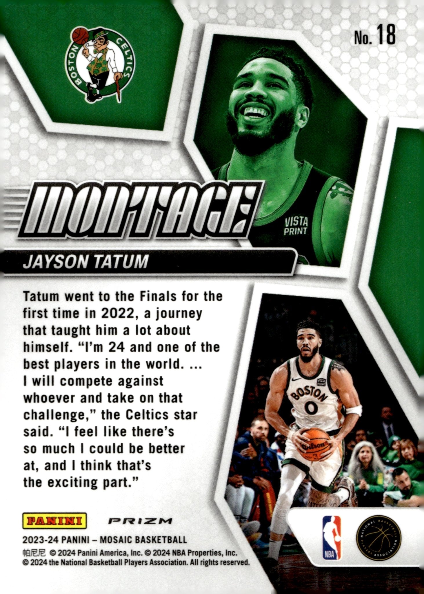 Jayson Tatum 2023 - 24 Panini Mosaic Montage Prizm #18 #1 - Collector Store LLC