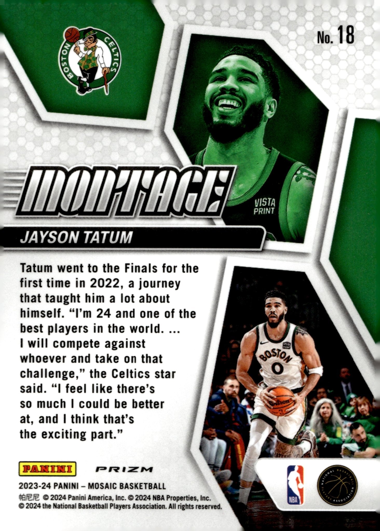 Jayson Tatum 2023 - 24 Panini Mosaic Montage Prizm #18 #2 - Collector Store LLC