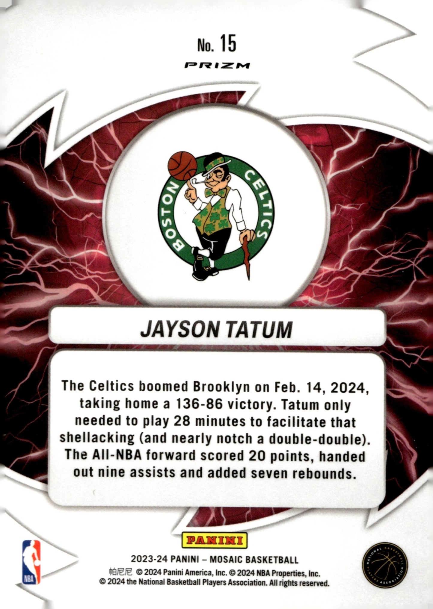 Jayson Tatum 2023 - 24 Panini Mosaic Thunder Road Prizm #15 - Collector Store LLC