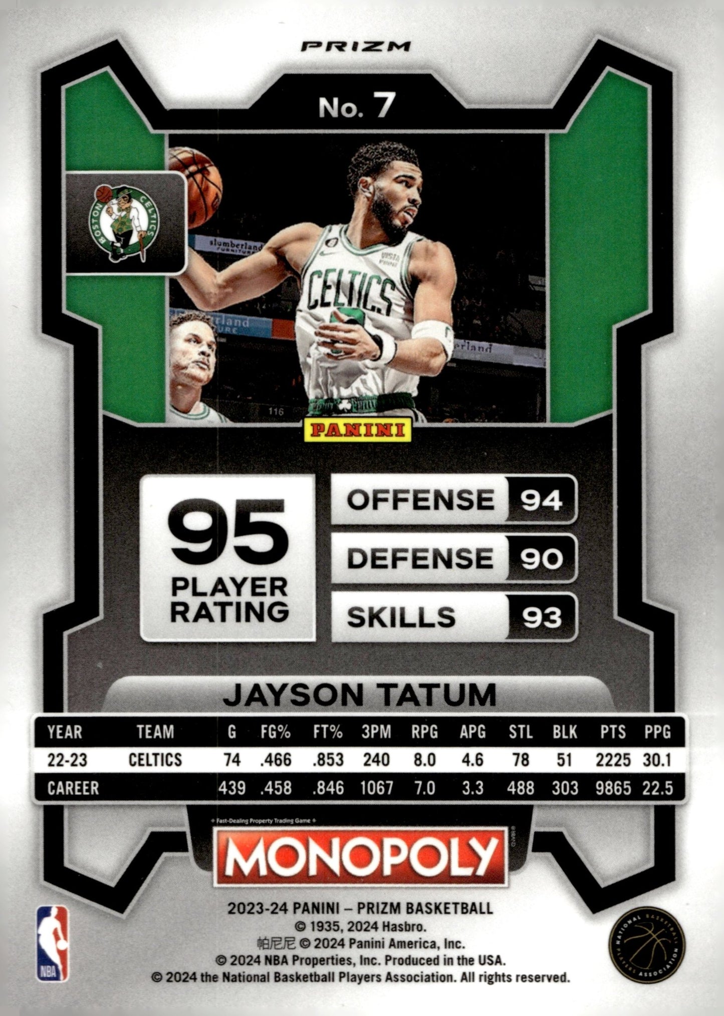 Jayson Tatum 2023 - 24 Panini Prizm Monopoly Purple Wave Prizm #7 #1 - Collector Store LLC
