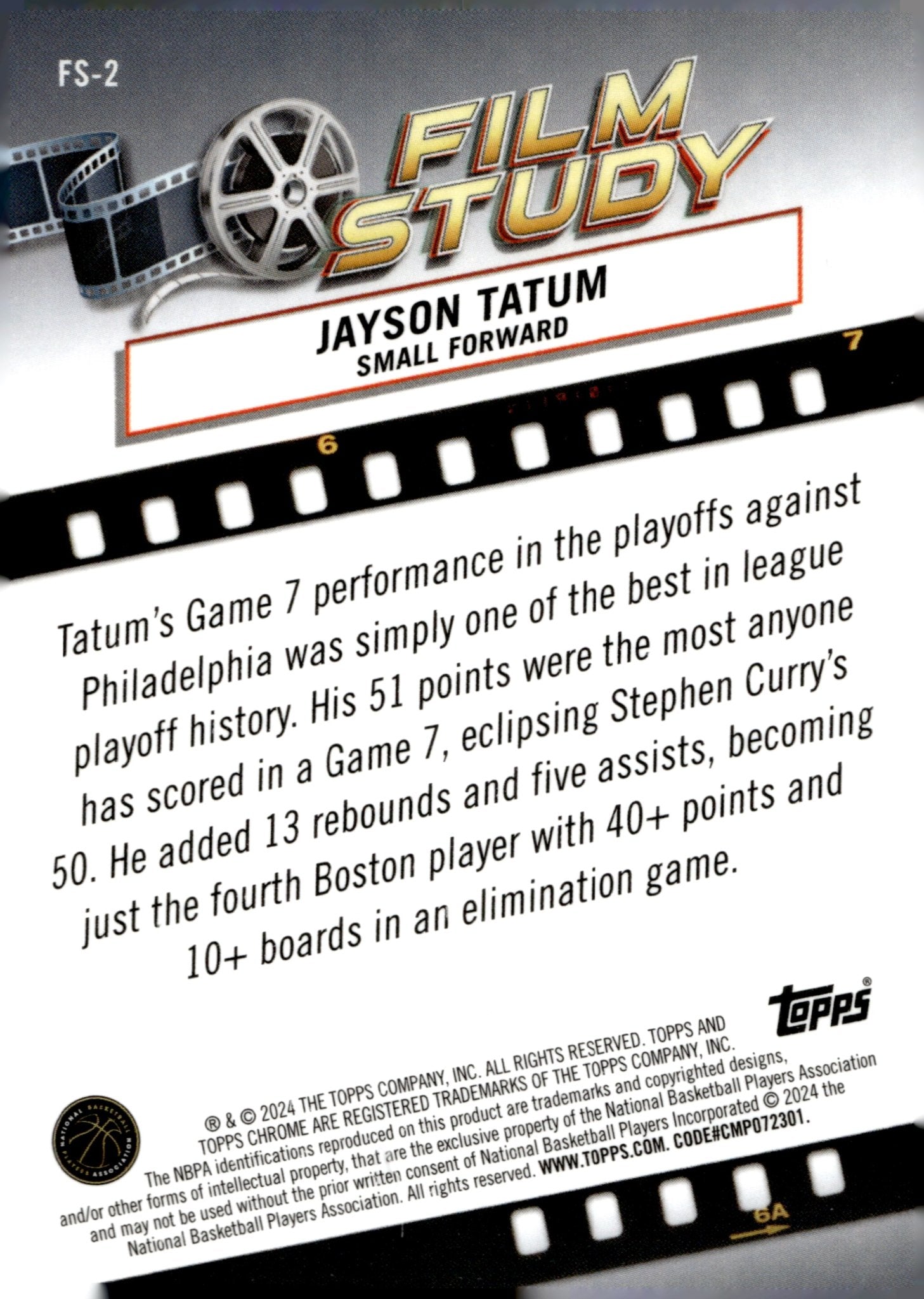 Jayson Tatum 2024 Topps Chrome Film Study Refractor #FS - 2 - Collector Store LLC