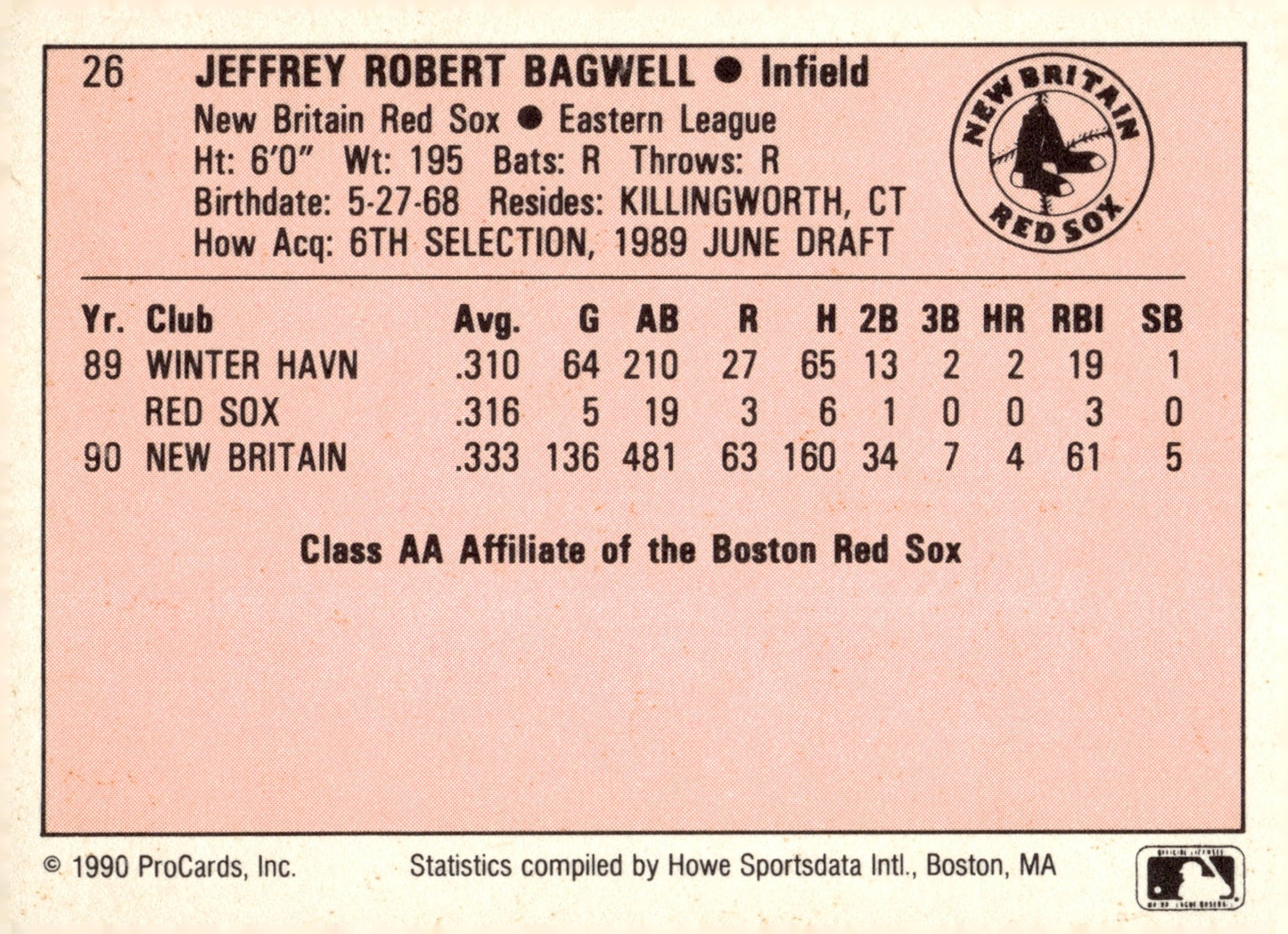 Jeff Bagwell 1990 ProCards #26 - Collector Store LLC