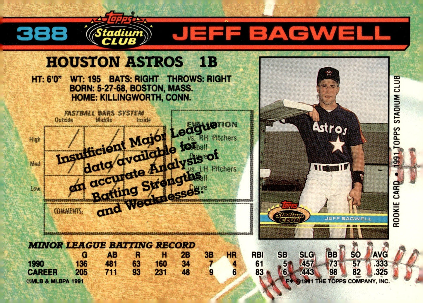 Jeff Bagwell 1991 Topps Stadium Club RC #388 #1 - Collector Store LLC