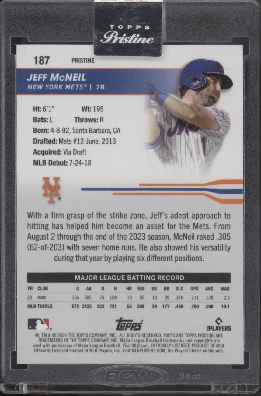 Jeff McNeil 2024 Topps Pristine Blue Pulsar Refractor 71/75 #187 - Collector Store LLC