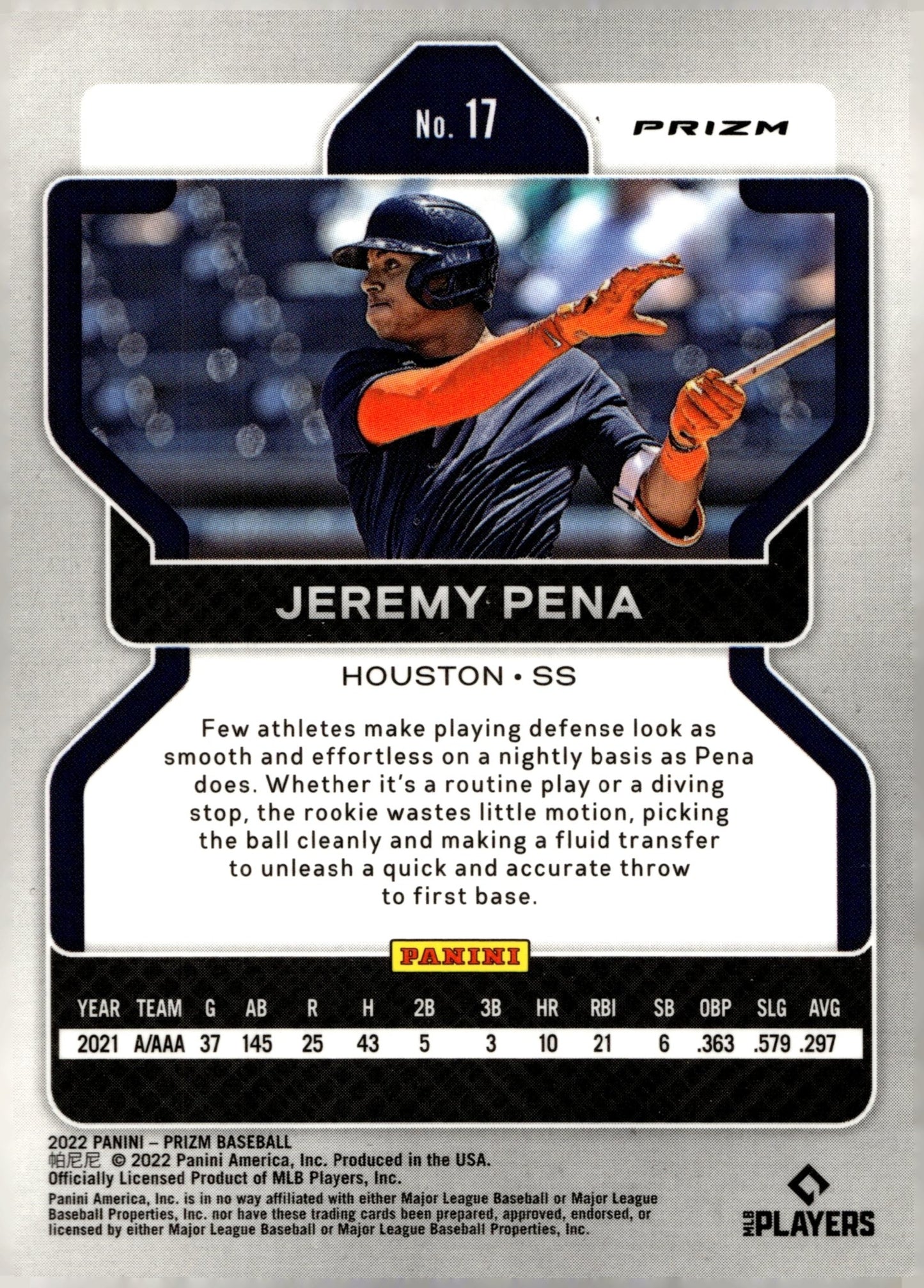 Jeremy Pena 2022 Panini Prizm Purple Prizm RC 17 - Collector Store LLC