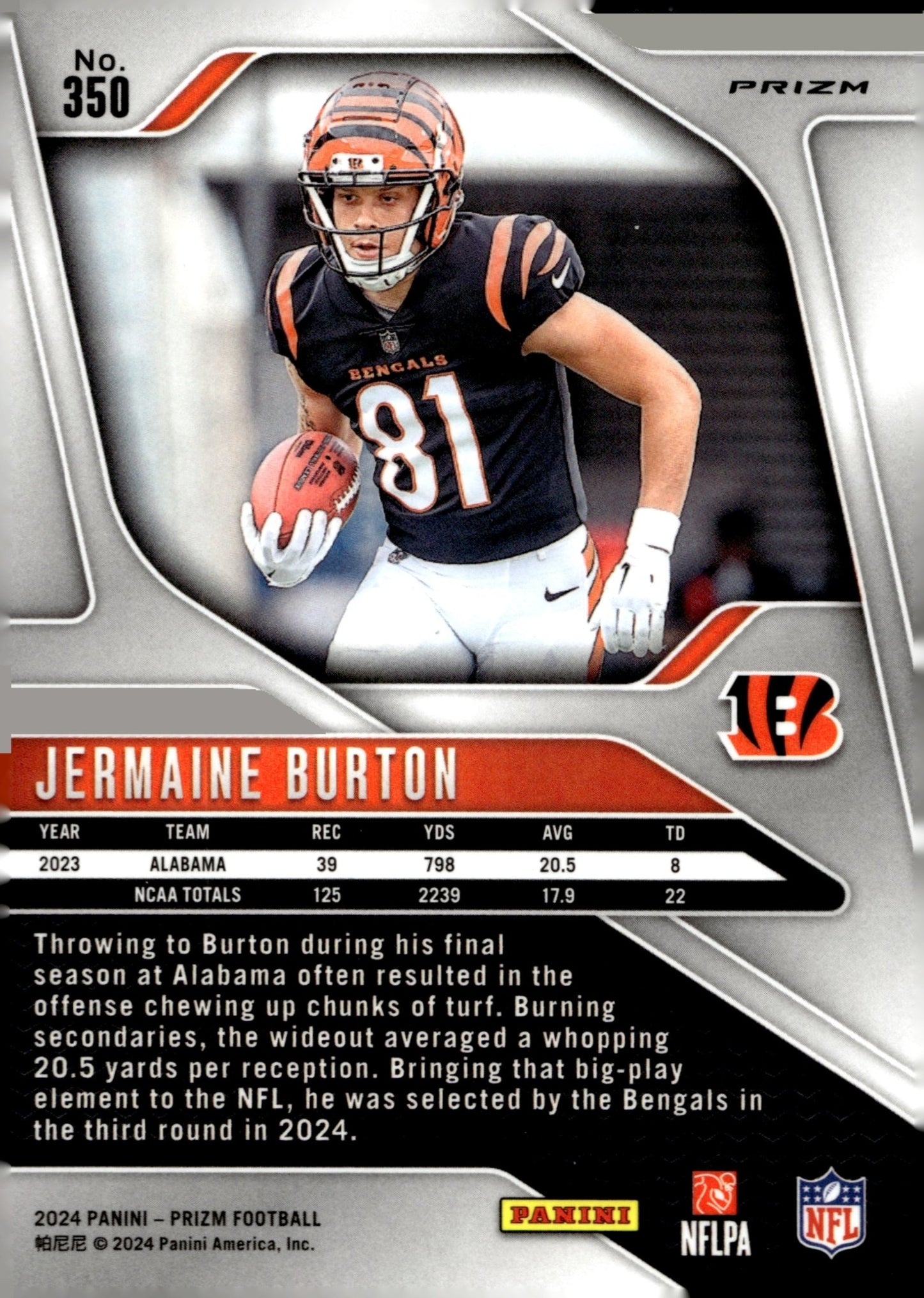 Jermaine Burton 2024 Panini Red White & Blue Prizm RC #350 - Collector Store LLC