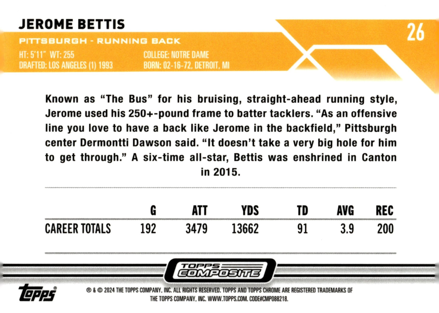 Jerome Bettis 2023 Topps Composite Chrome #26 - Collector Store LLC
