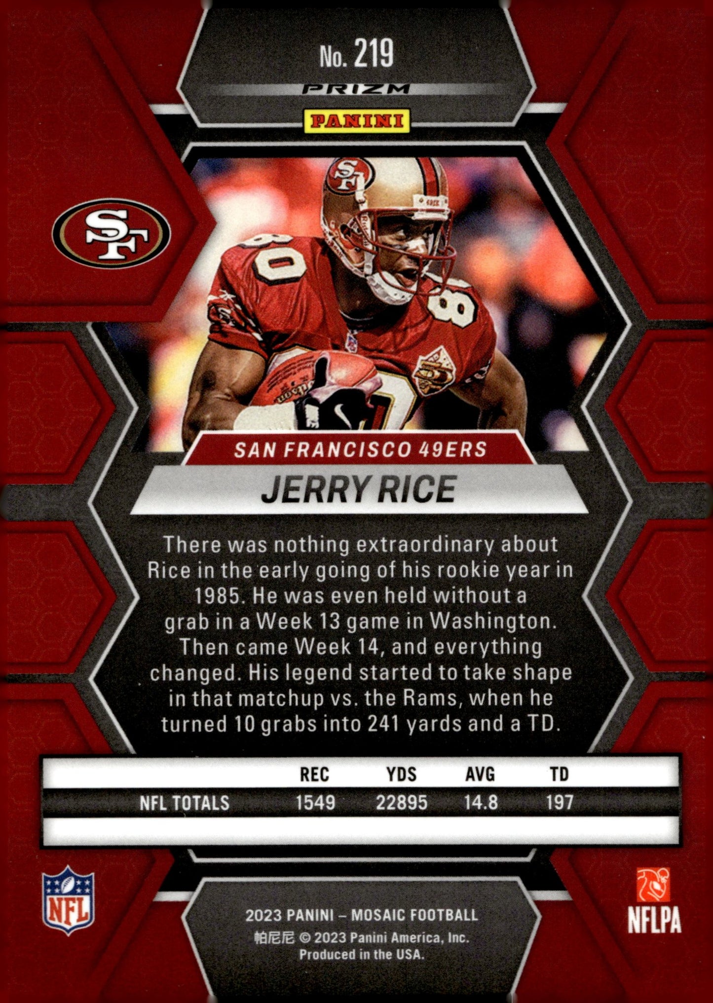 Jerry Rice 2023 Panini Mosaic Prizm #219 - Collector Store LLC