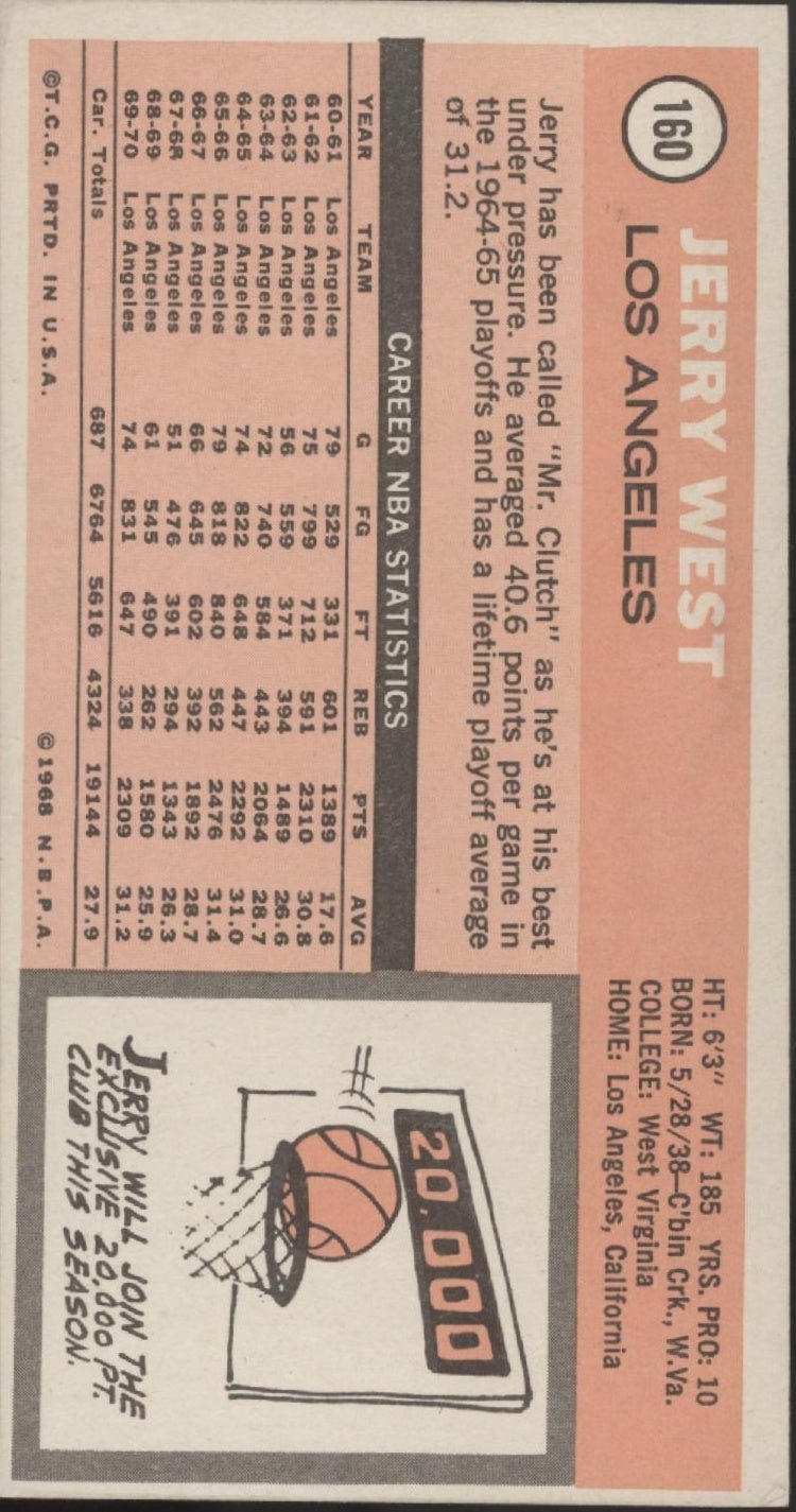 Jerry West 1970 - 71 Topps #160 Los Angeles Lakers VG - EX - Collector Store LLC