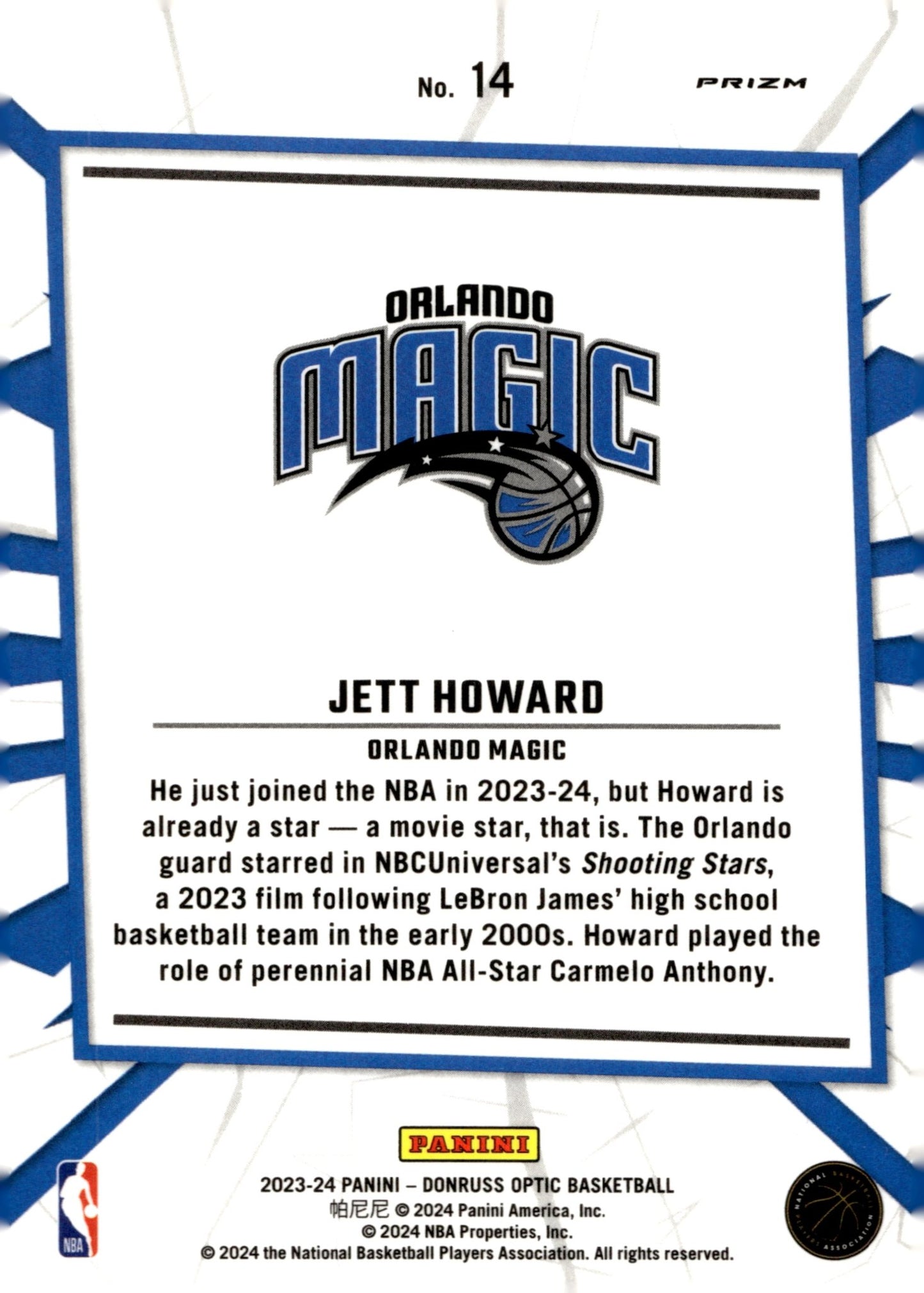 Jett Howard 2023 - 24 Panini Donruss Optic My House Purple Prizm RC #14 - Collector Store LLC