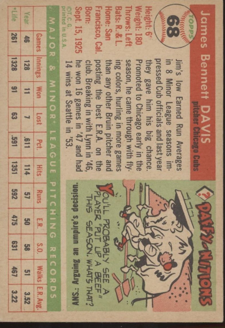 Jim Davis 1955 Topps #68 Chicago Cubs VG - EX #2 - Collector Store LLC