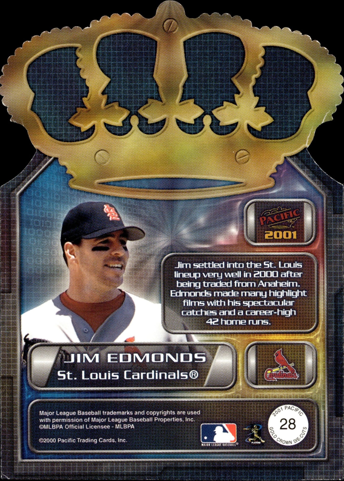 Jim Edmonds 2000 Pacific Gold Crown Die - Cut #28 - Collector Store LLC