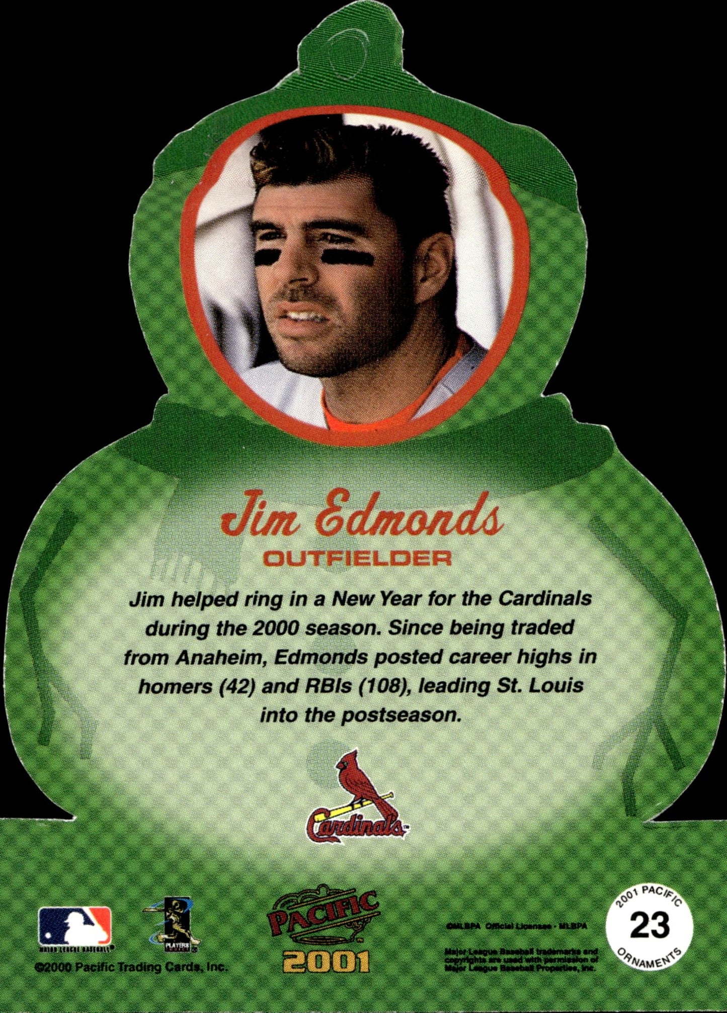 Jim Edmonds 2001 Pacific Ornaments Die - Cut 23 - Collector Store LLC
