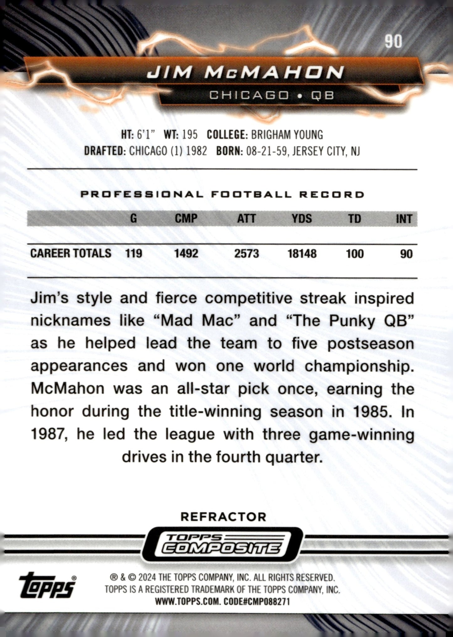 Jim McMahon 2023 Topps Composite Resurgence Refractor #90 - Collector Store LLC