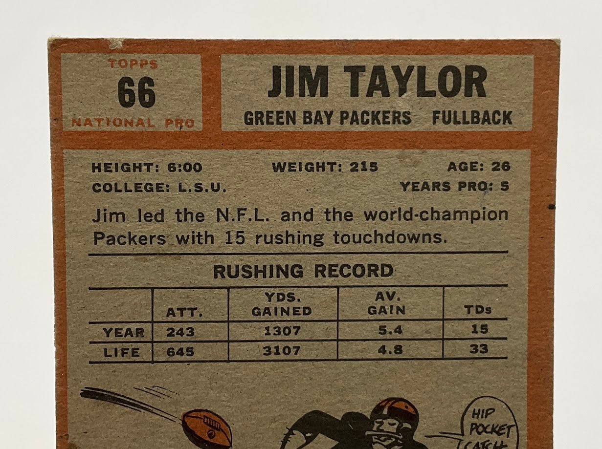 Jim Taylor 1962 Topps #66 Green Bay Packers GD #1 - Collector Store LLC