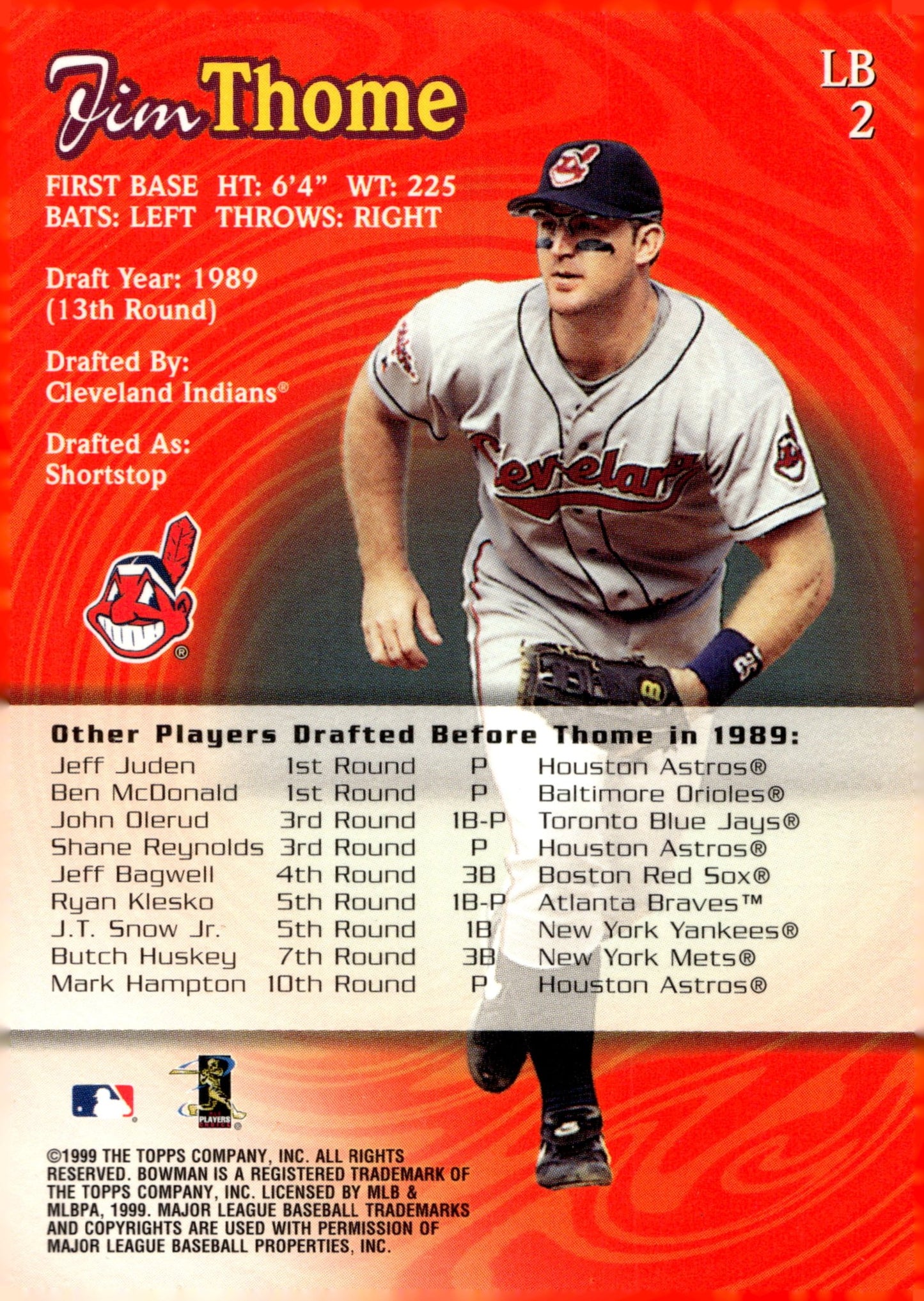 Jim Thome 1999 Bowman Late Bloomers #LB2 - Collector Store LLC