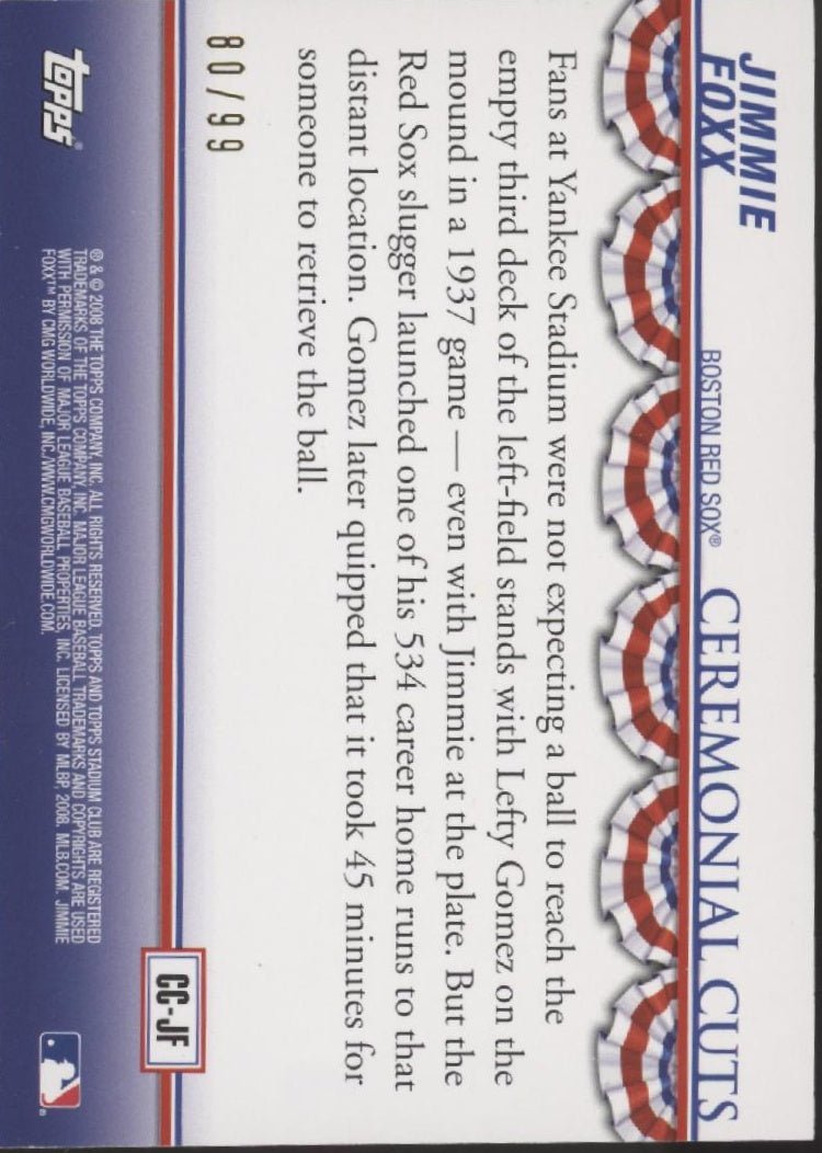 Jimme Fox 2008 Topps Stadium Club Ceremonial Cuts Bunting Swatch Blue 80/99 - Collector Store LLC