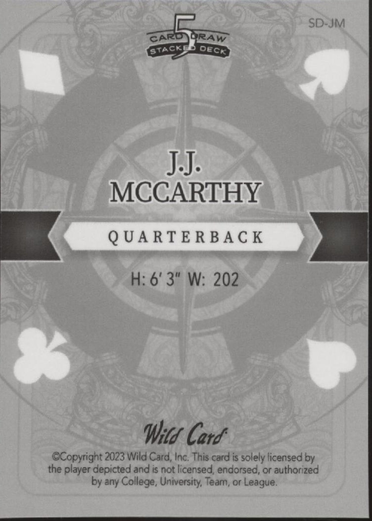 JJ McCarthy 2023 Wild Card 5 Card Draw Stacked RC 3/3 #SD - JM - Collector Store LLC