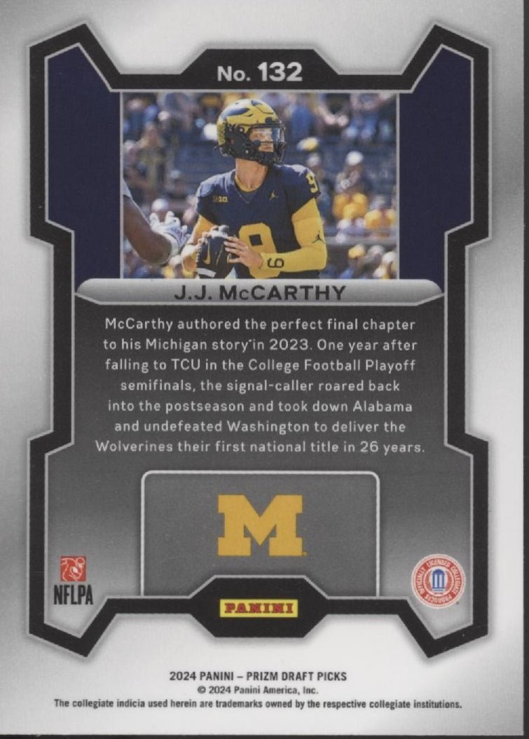 JJ McCarthy 2024 Panini Prizm Draft Picks RC 132 - Collector Store LLC