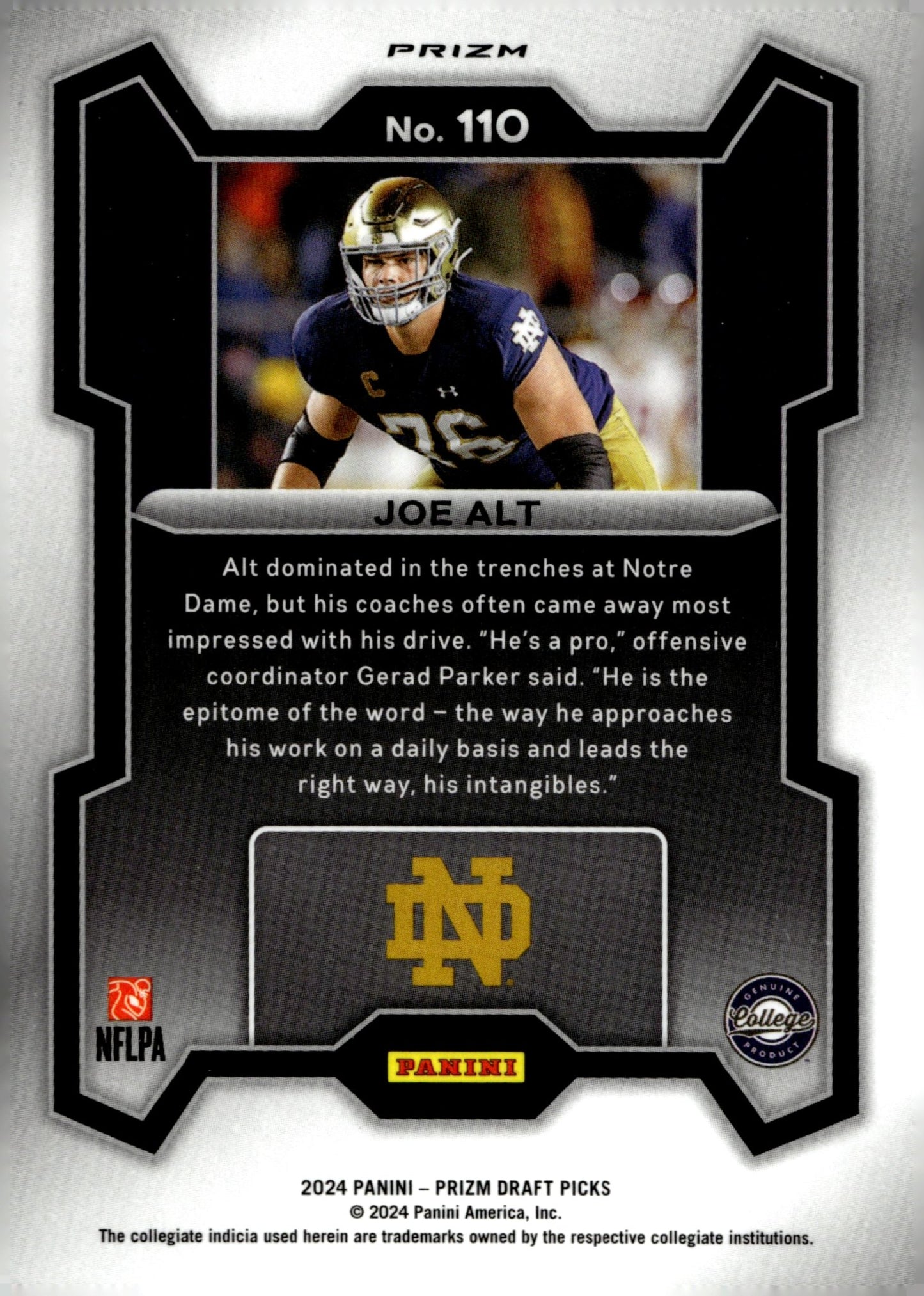 Joe Alt 2024 Panini Prizm Draft Picks Silver Prizm RC #110 - Collector Store LLC