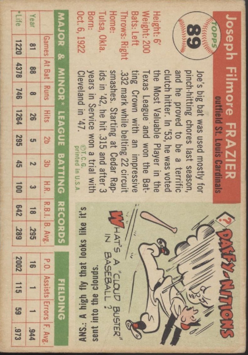 Joe Frazier 1955 Topps RC #89 St. Louis Cardinals VG #2 - Collector Store LLC