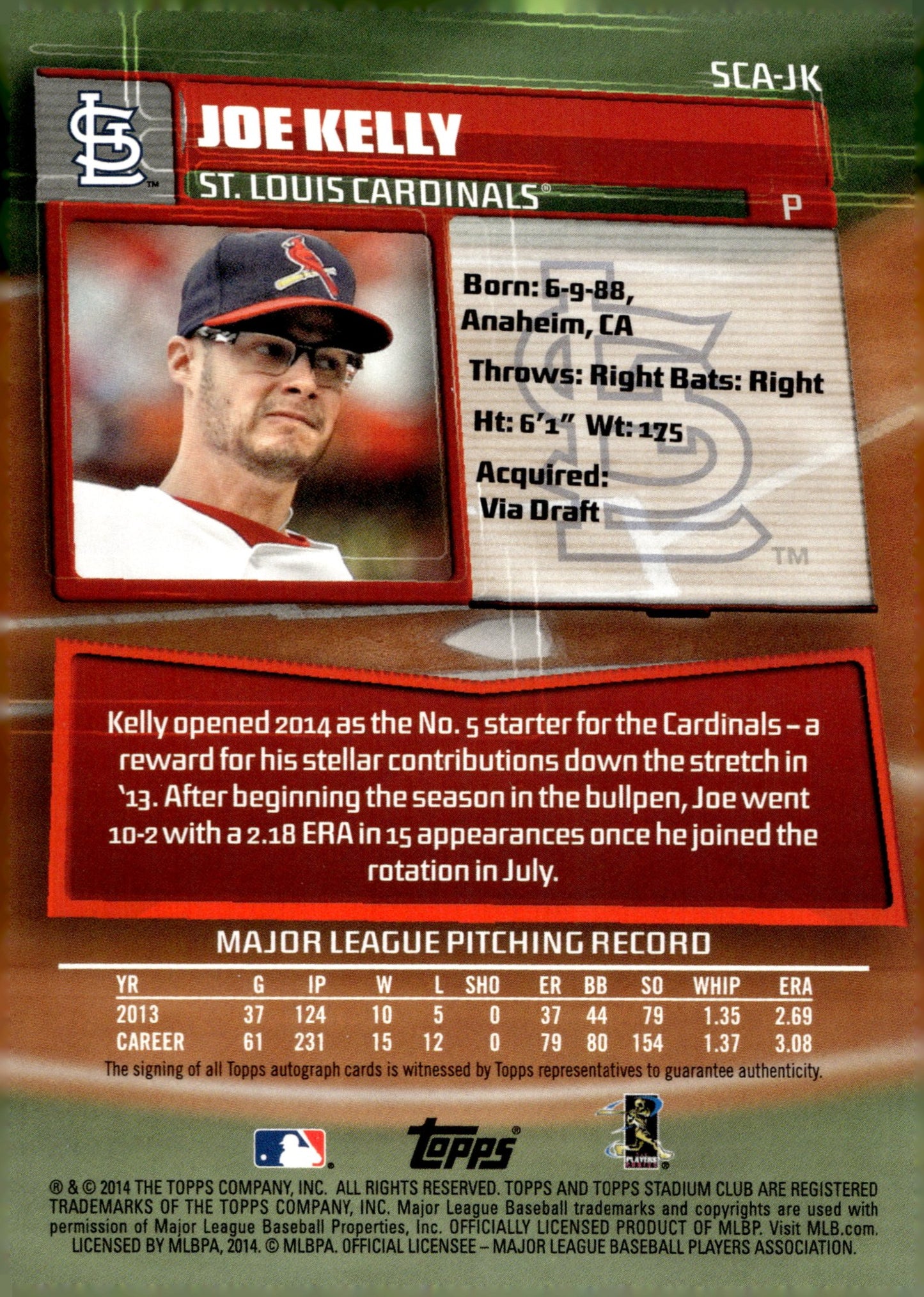 Joe Kelly 2014 Topps Stadium Club Auto #SCA - JK - Collector Store LLC