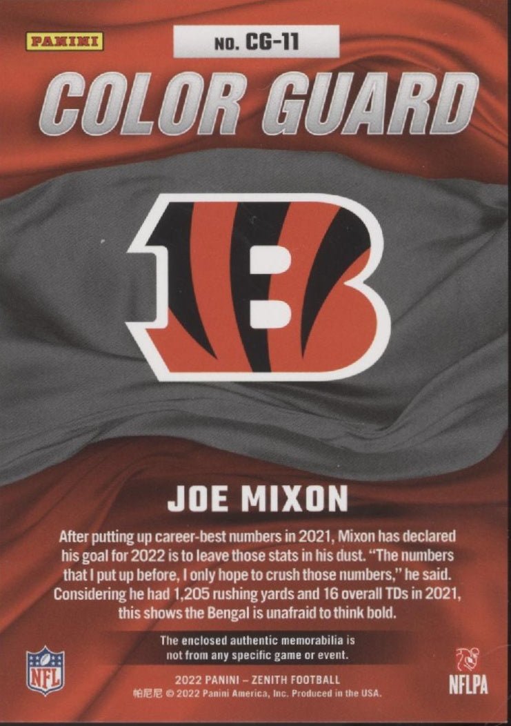 Joe Mixon 2022 Panini Zenith Color Guard Swatch #CG - 11 - Collector Store LLC