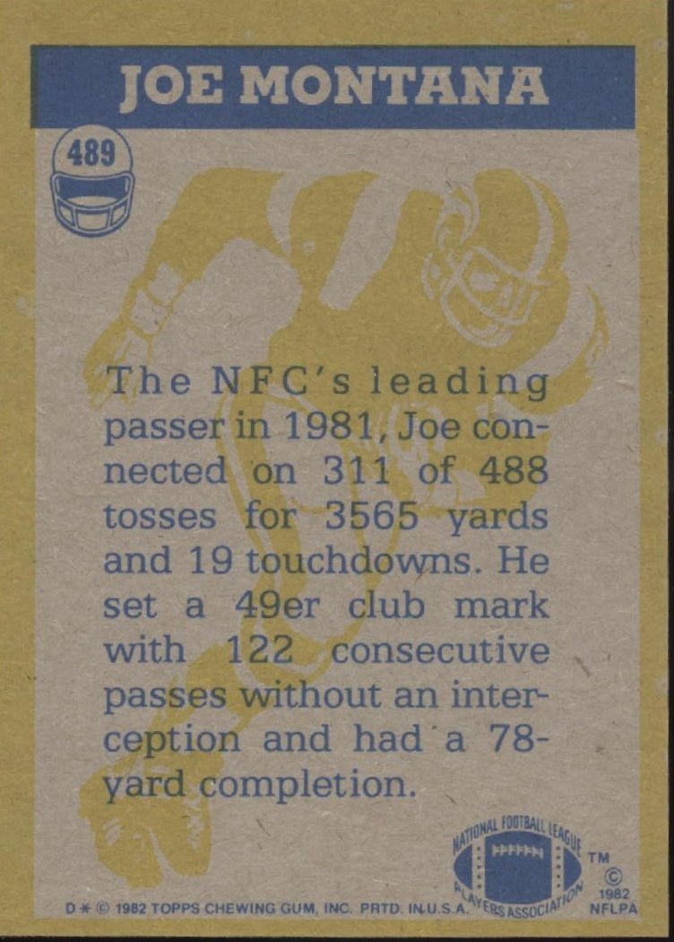 Joe Montana 1982 Topps In Action #489 San Francisco 49ers EX #3 - Collector Store LLC