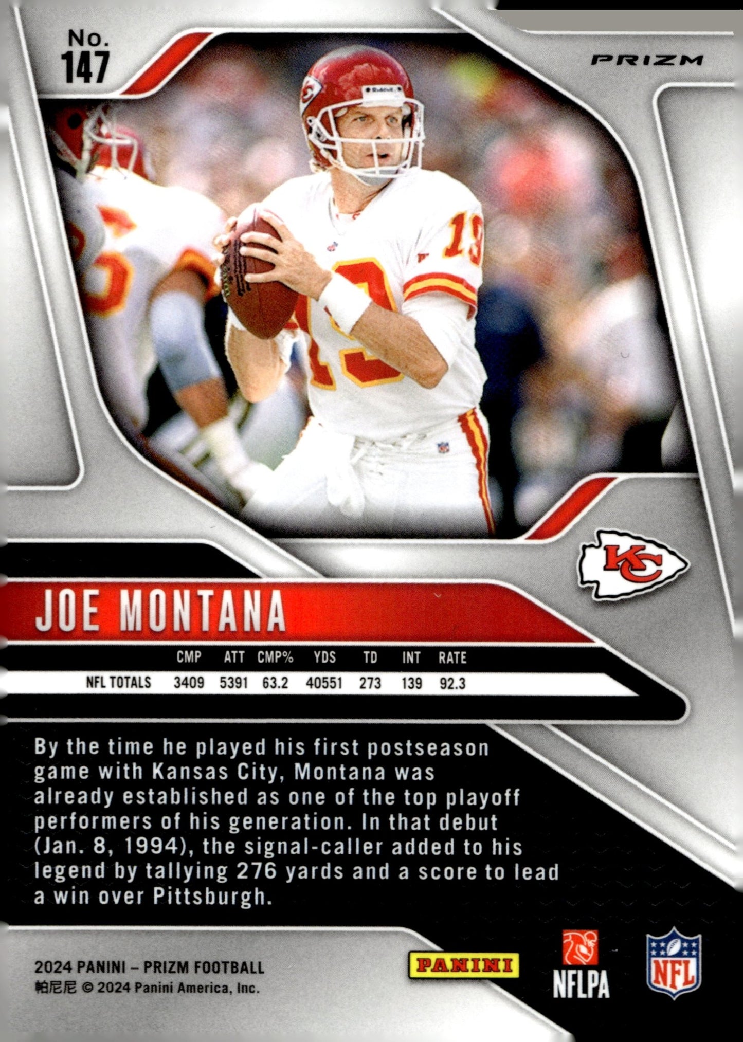 Joe Montana 2024 Panini Prizm Silver Prizm #147 - Collector Store LLC