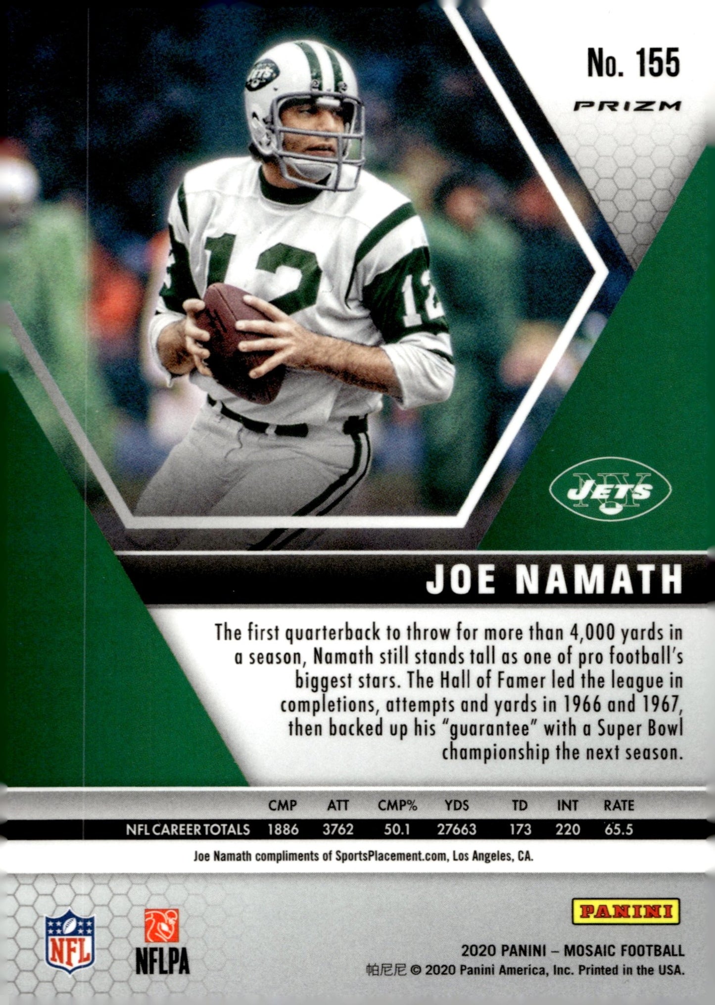 Joe Namath 2020 Panini Mosaic Red Prizm #155 - Collector Store LLC