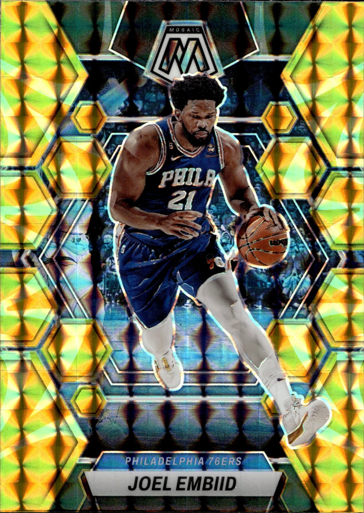 Joel Embiid 2022 - 23 Panini Mosaic Yellow Prizm #141 - Collector Store LLC