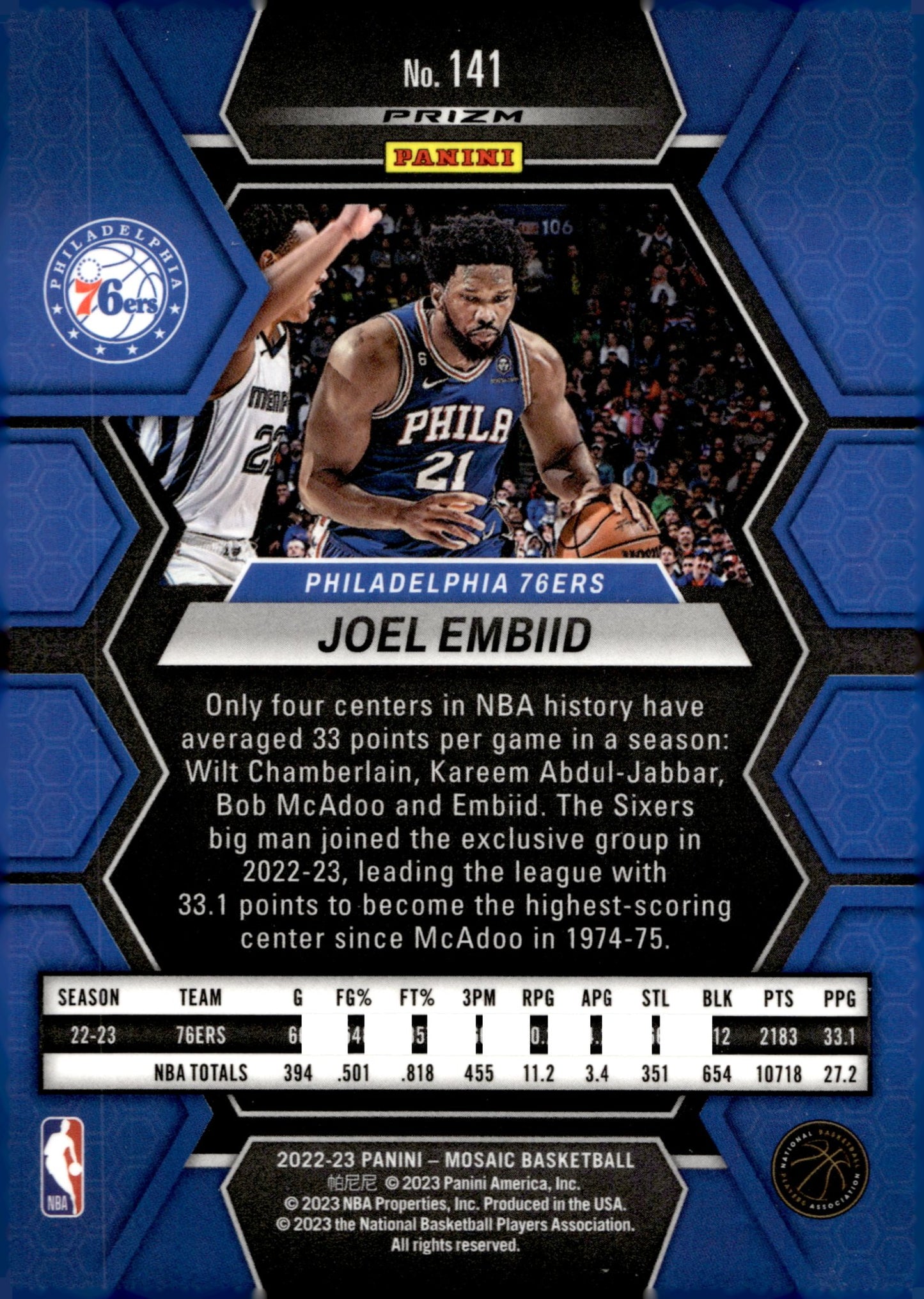 Joel Embiid 2022 - 23 Panini Mosaic Yellow Prizm #141 - Collector Store LLC