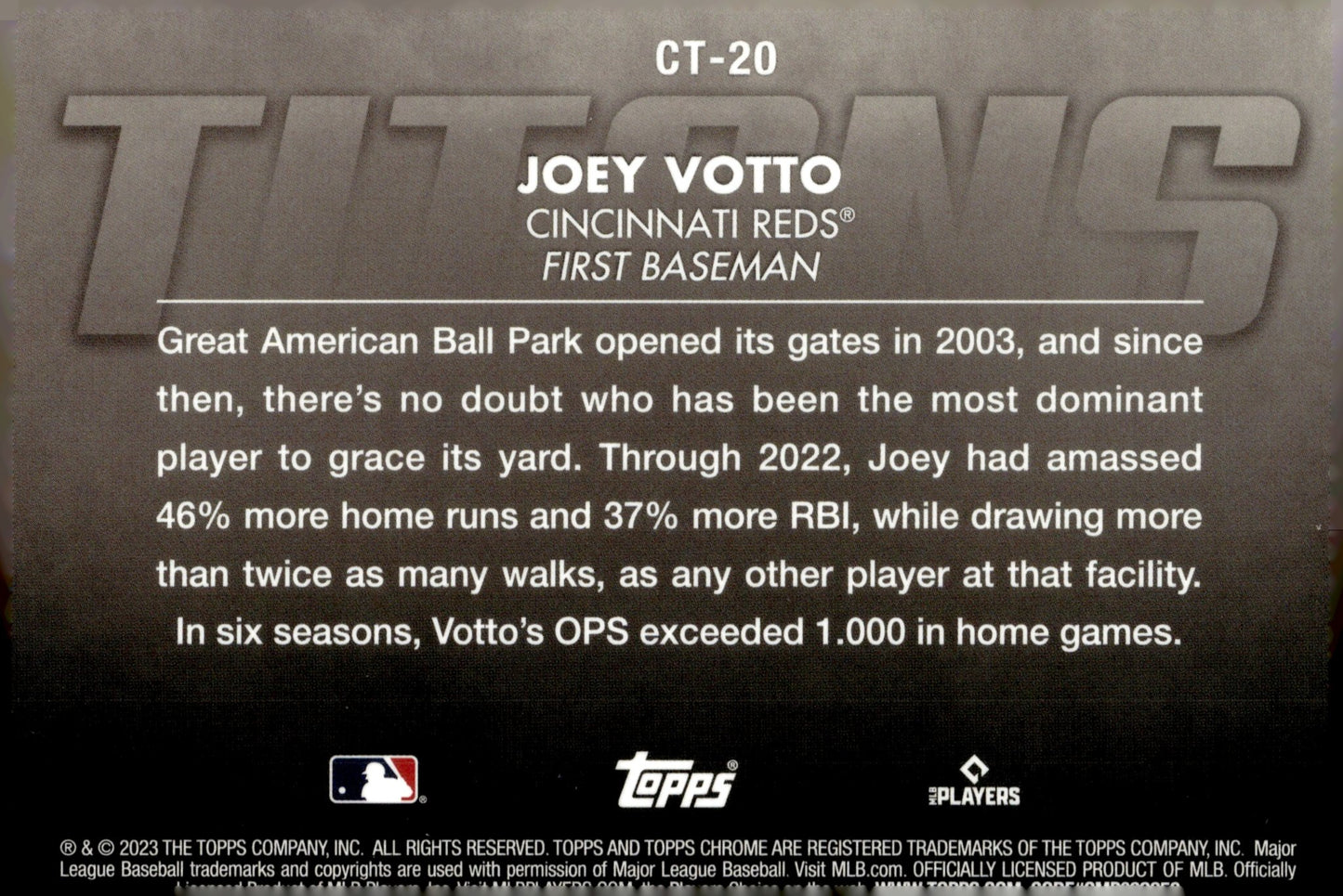 Joey Votto 2023 Topps Chrome Titans CT - 20 - Collector Store LLC